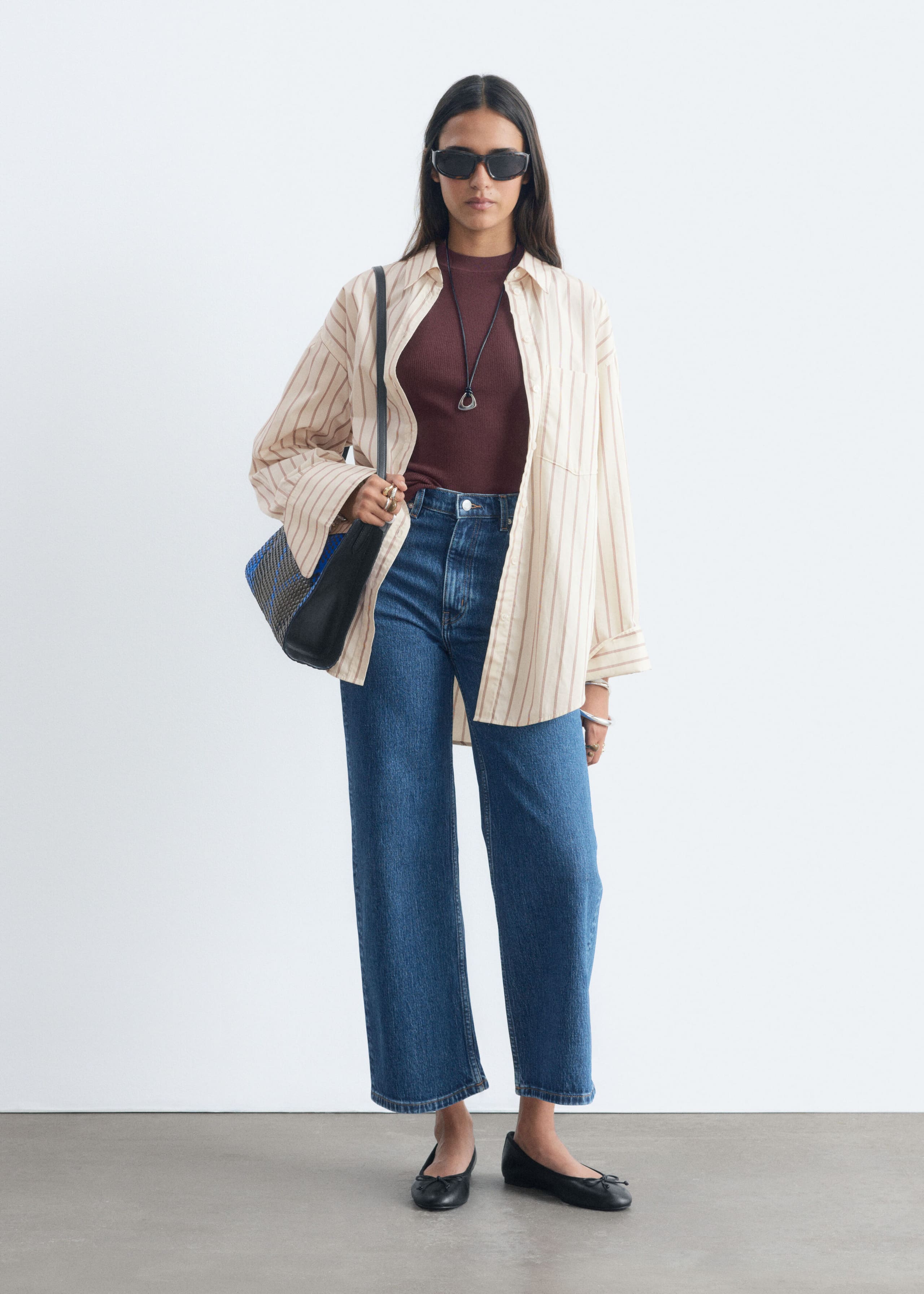 Croppade jeans med vida ben – Mellanblå – lookbook