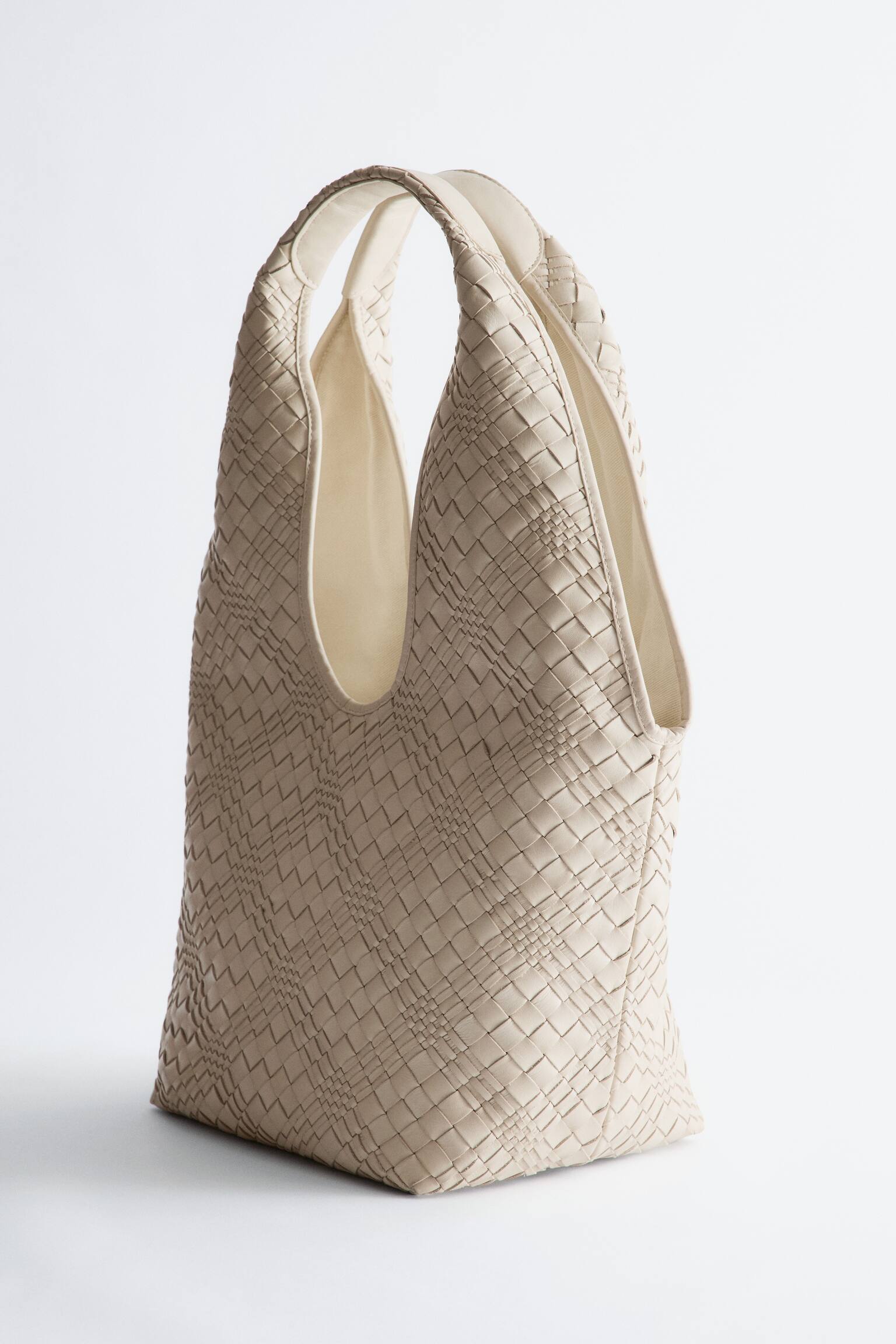 Flätad väska i läder - Ljusbeige - 5