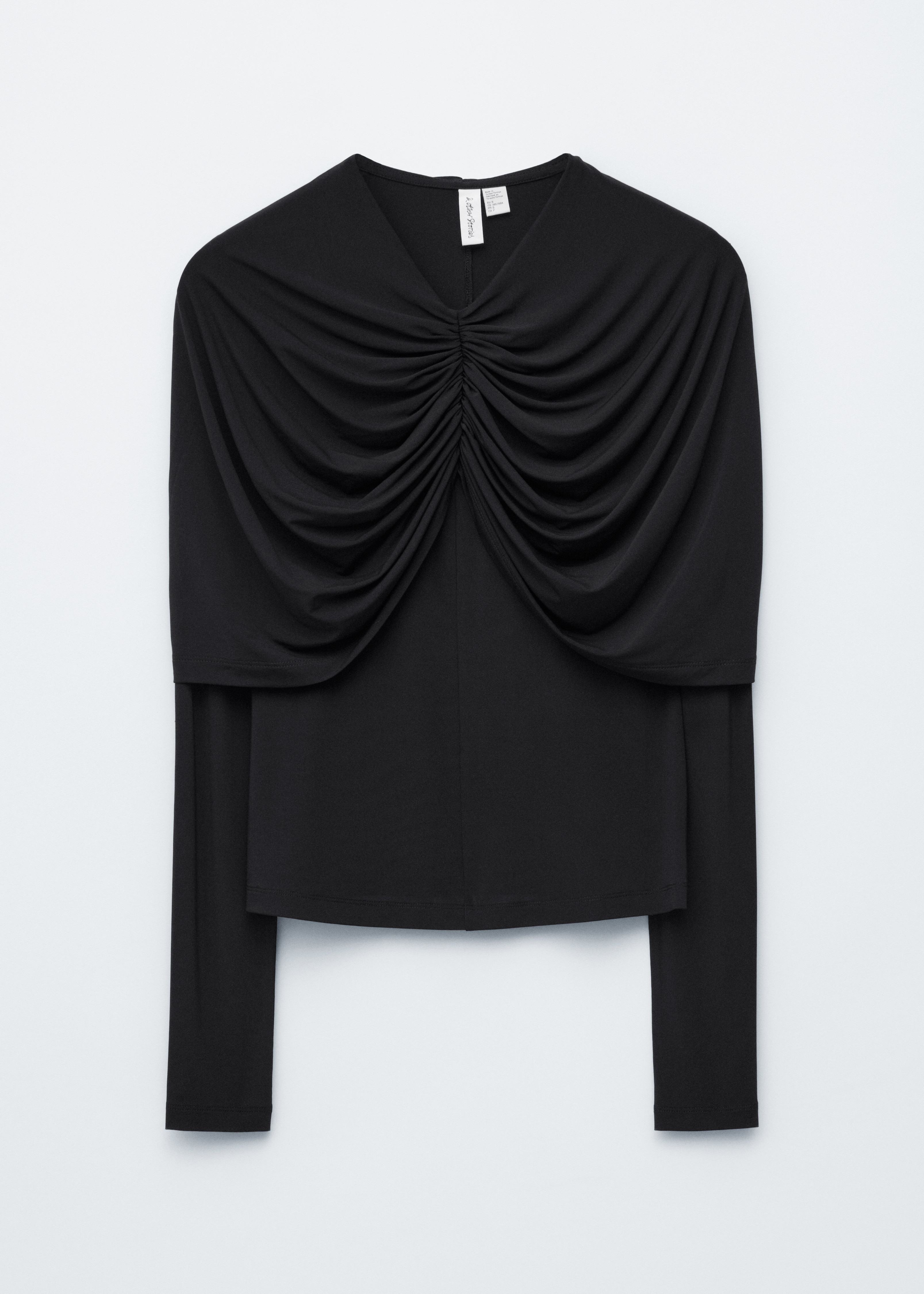 Top Drapat cu Detalii de Pelerină - Negru