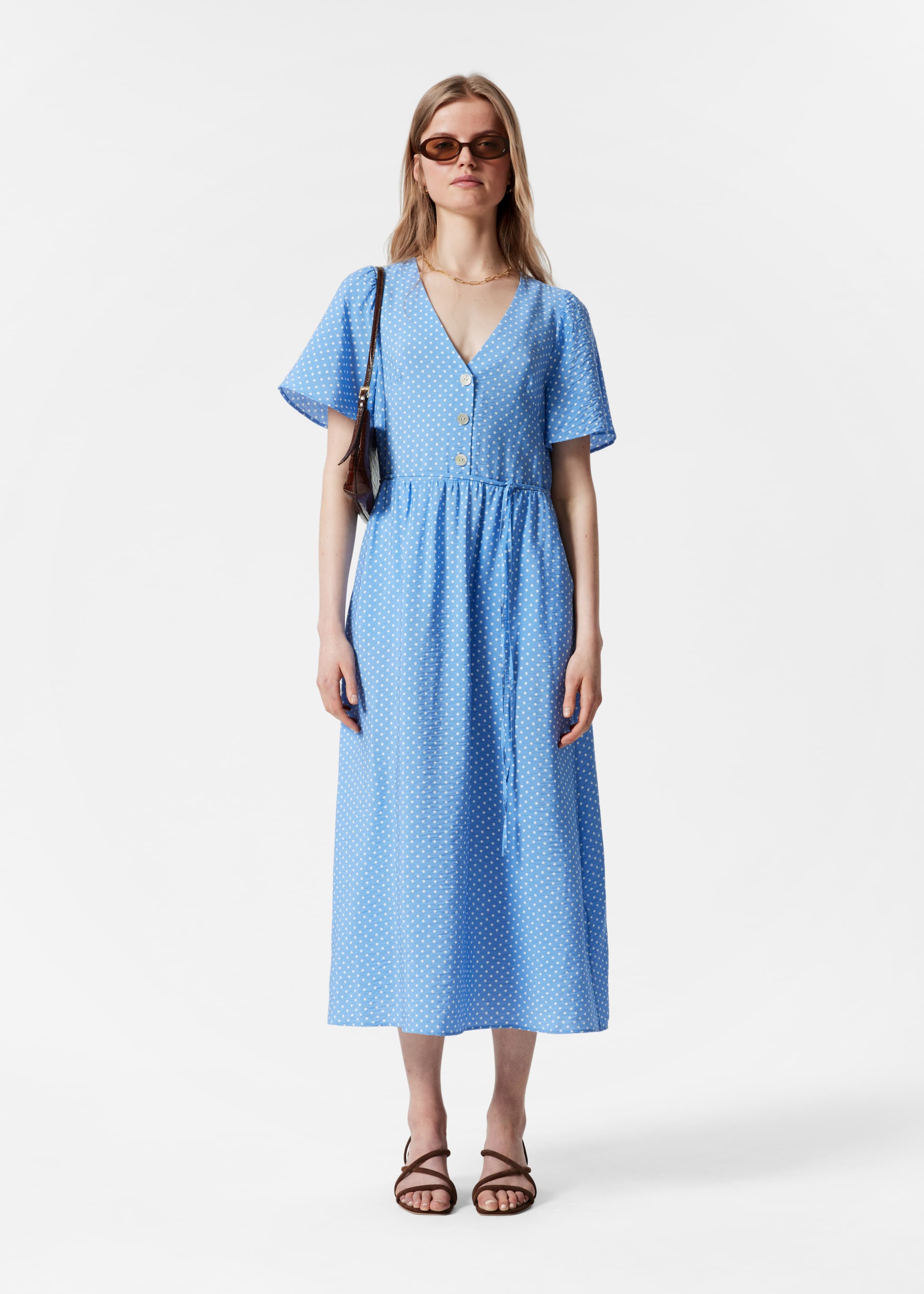 Ver imagem maior: Vestido midi com decote em V - Azul às bolinhas - SENHORA | H&M PT 1