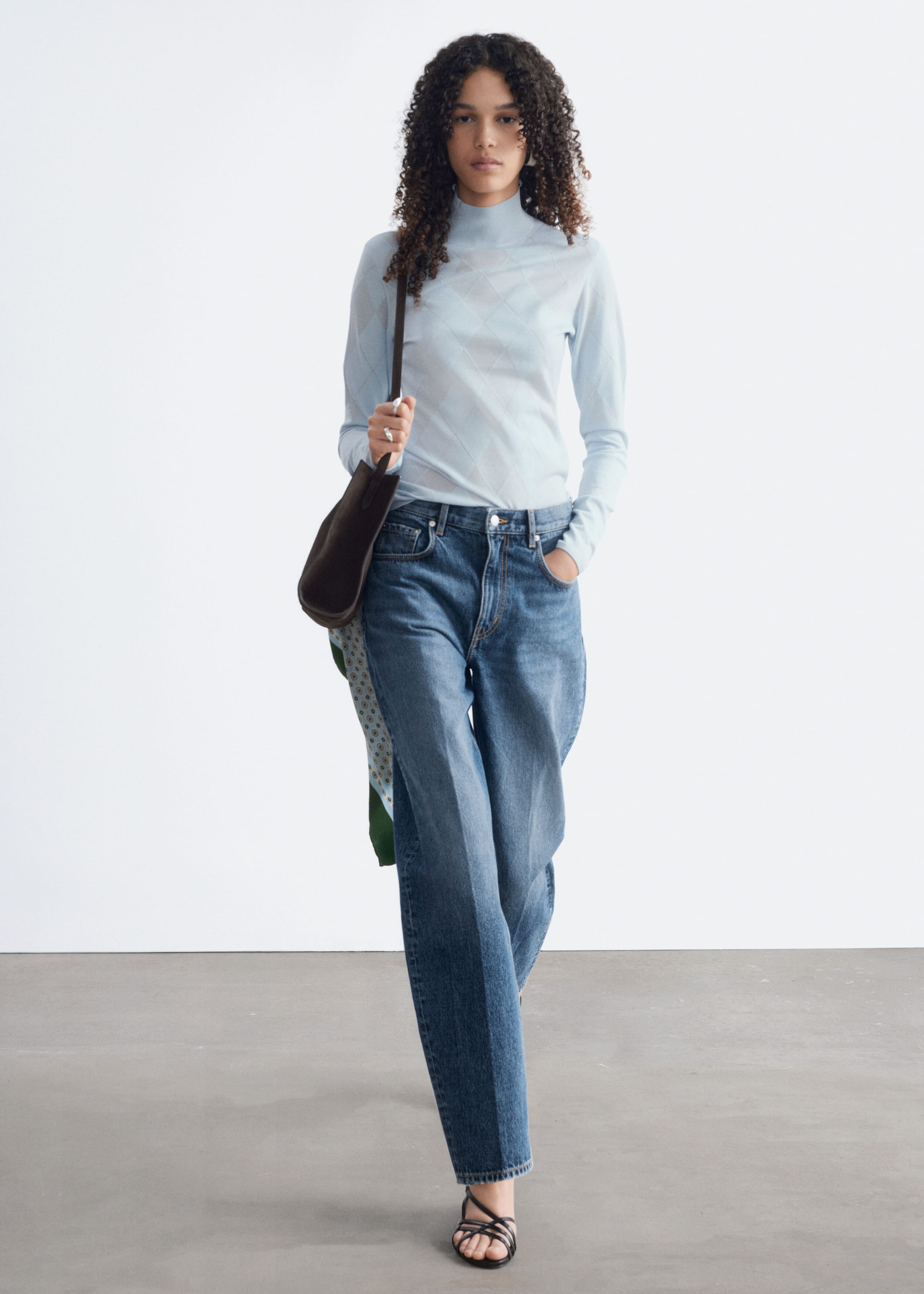 Mock Neck Wool Top - Light Blue - Lookbook