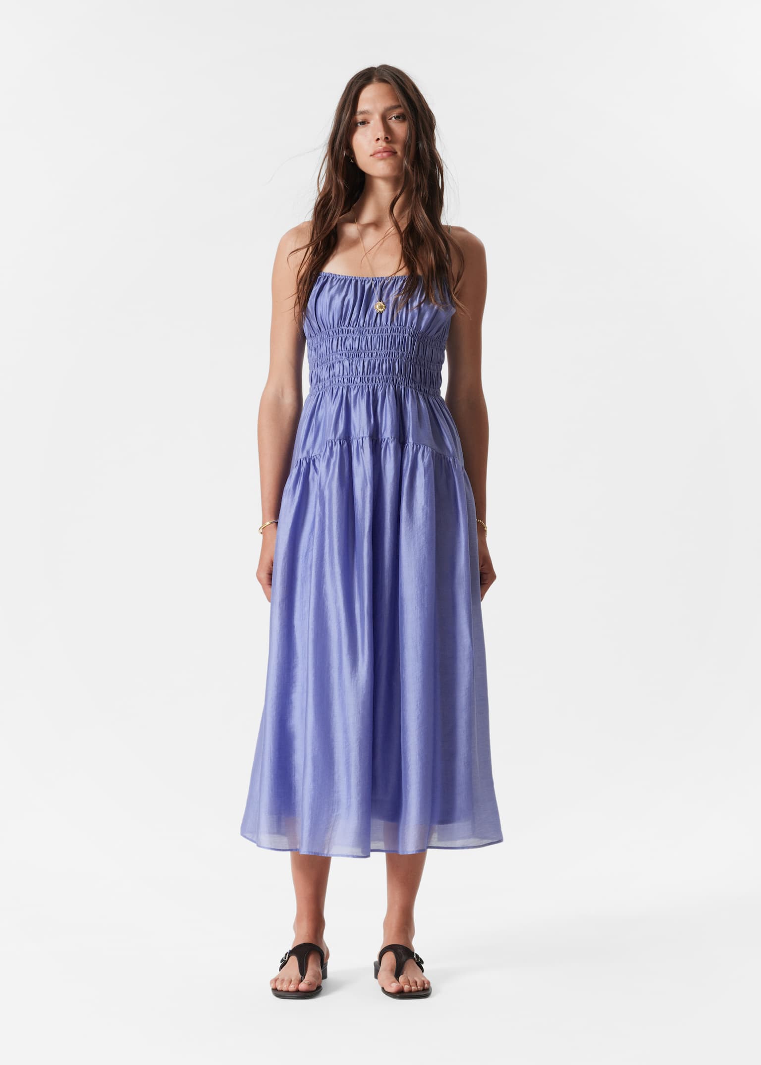 Ruched Midi Dress - Blue