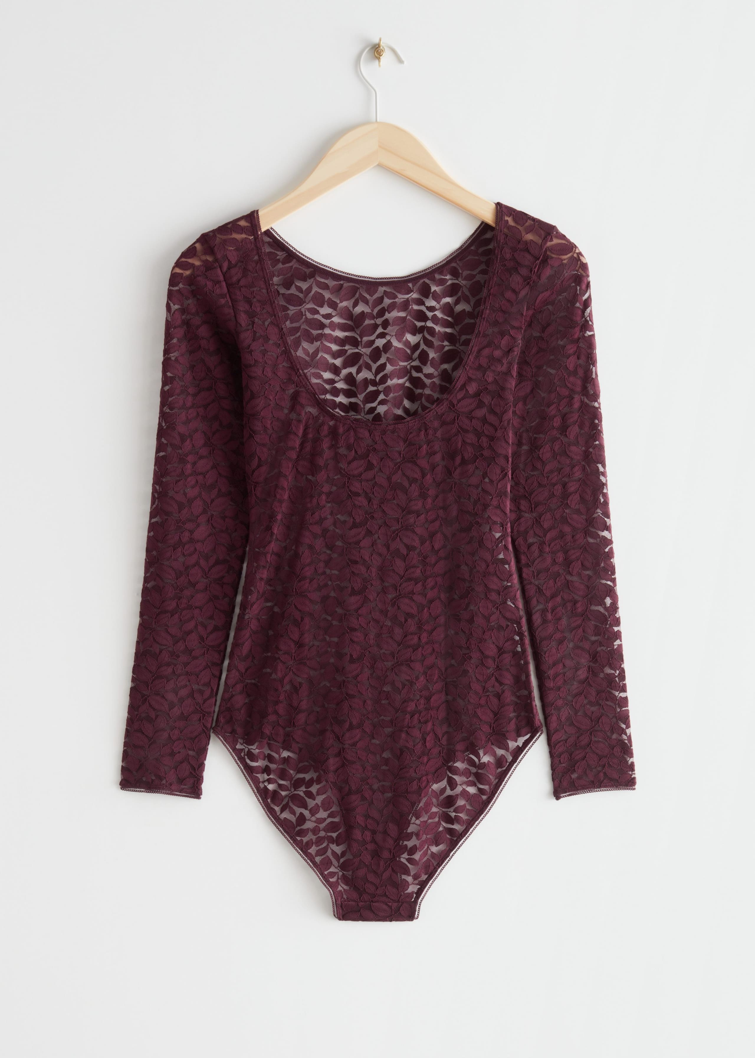 Leaf Motif Lace Bodysuit - Red - Still Life
