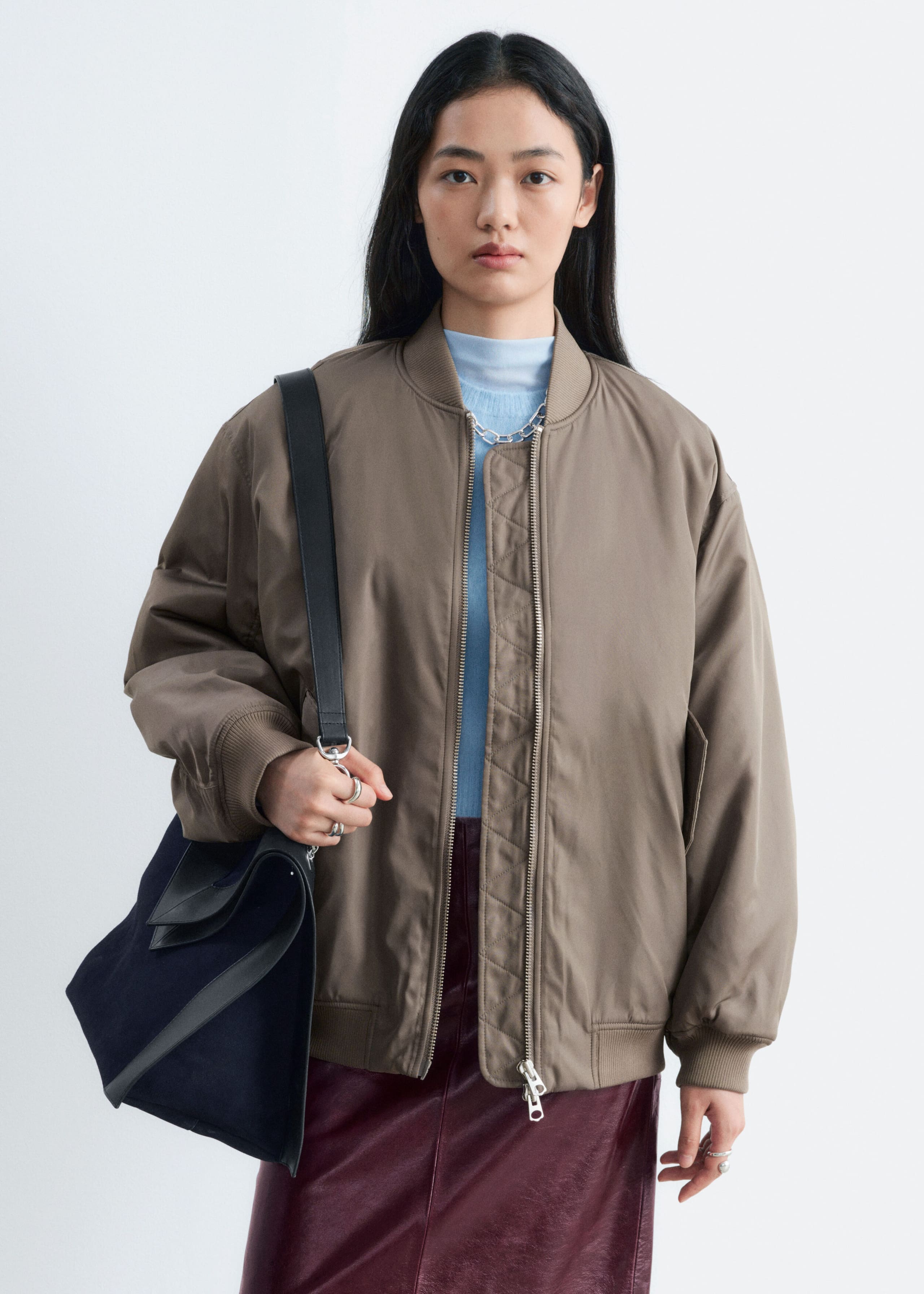Long Bomber Jacket - Khaki Green - Still Life
