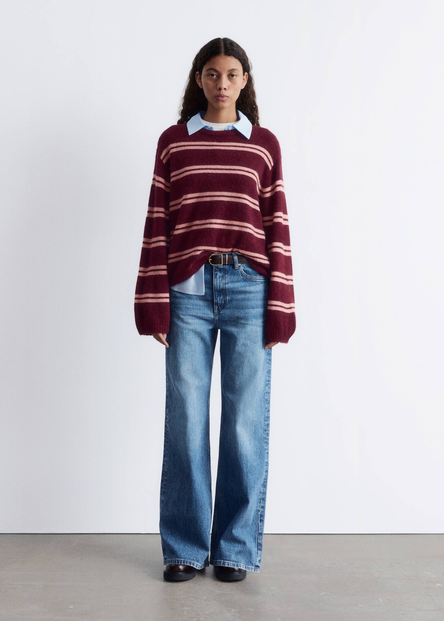 Knitted Alpaca-Blend Sweater - Dark Red/Pink Stripes/Dark Blue/Red/Mole/Yellow - 3