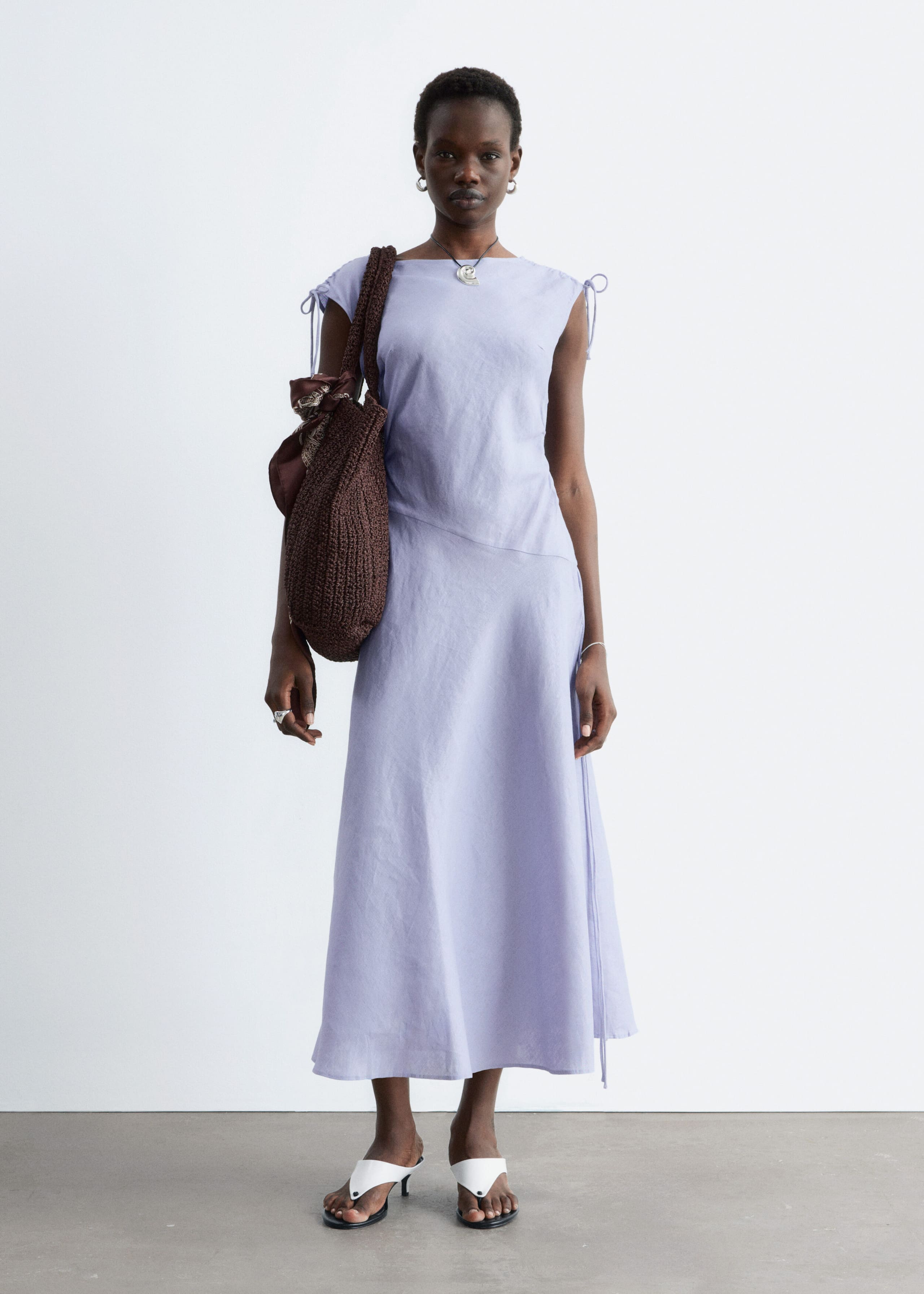 Image of Flared Linen Midi Dress