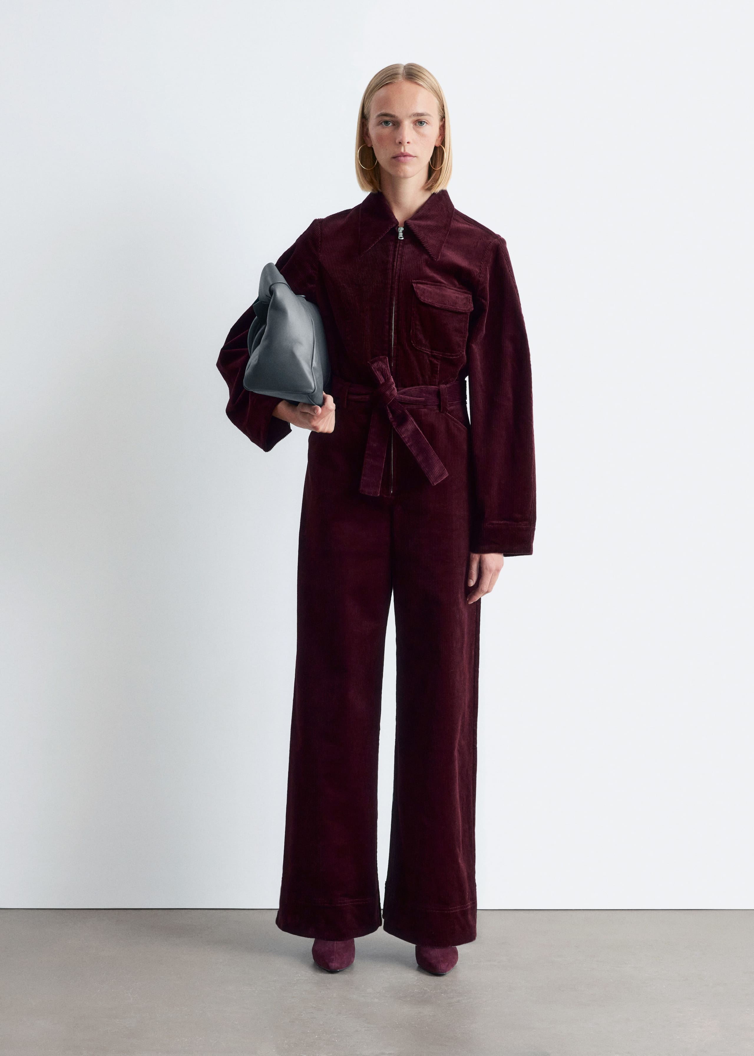 Image of Belted Corduroy Jumpsuit