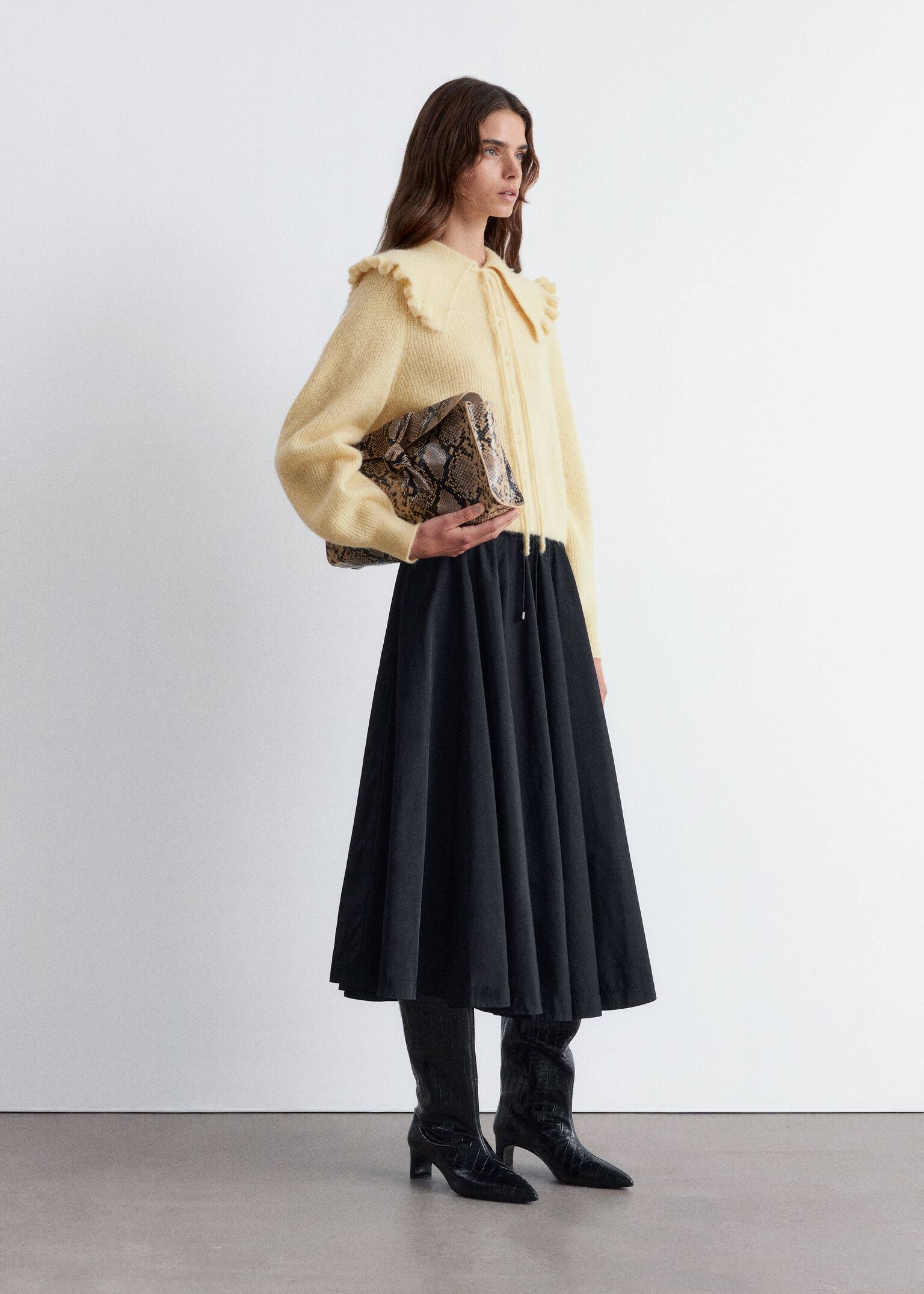 Alpaca-Blend Cardigan - Light Yellow/White - 6