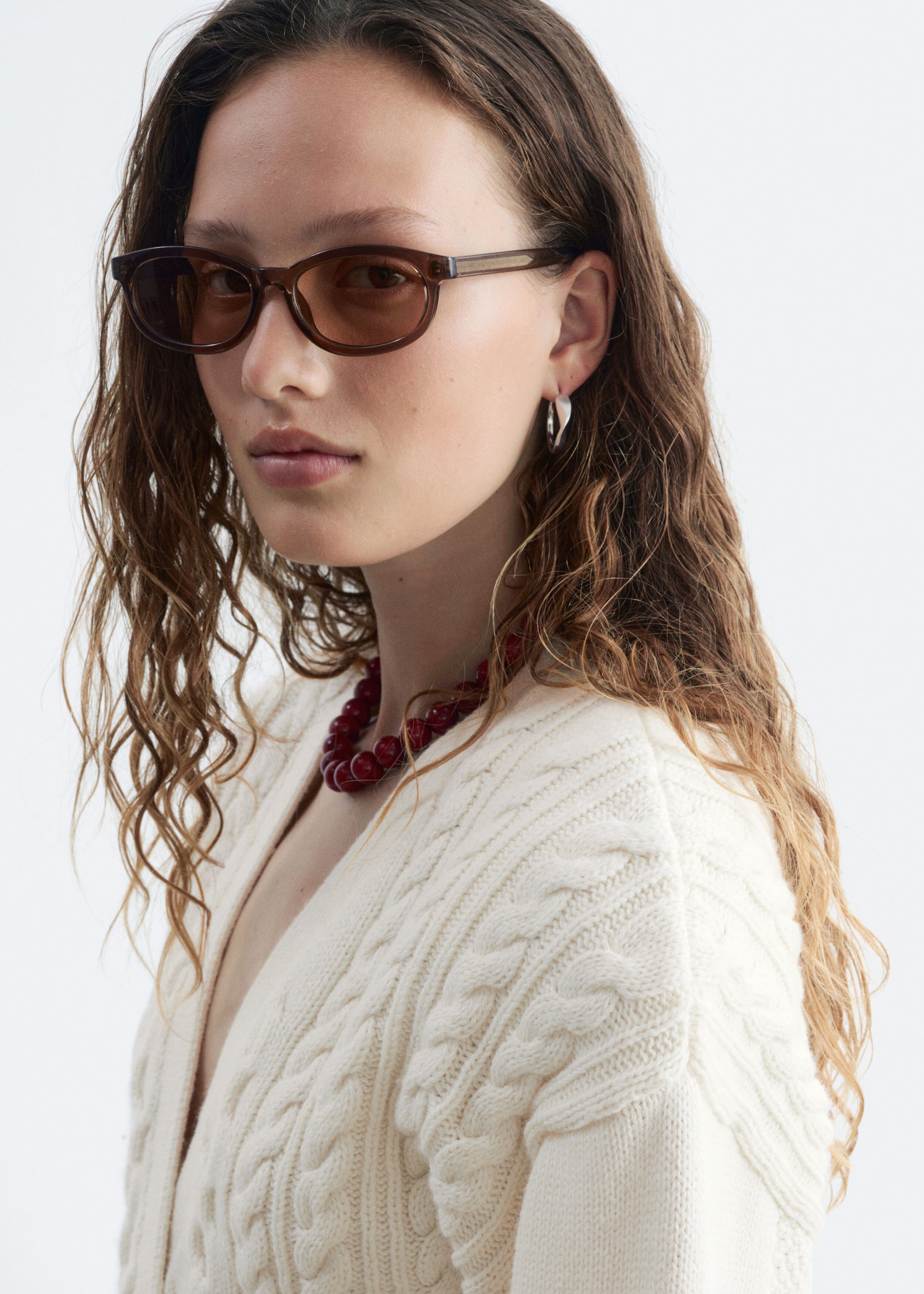 Wool-Cotton Cable Knit Cardigan - White - Lookbook