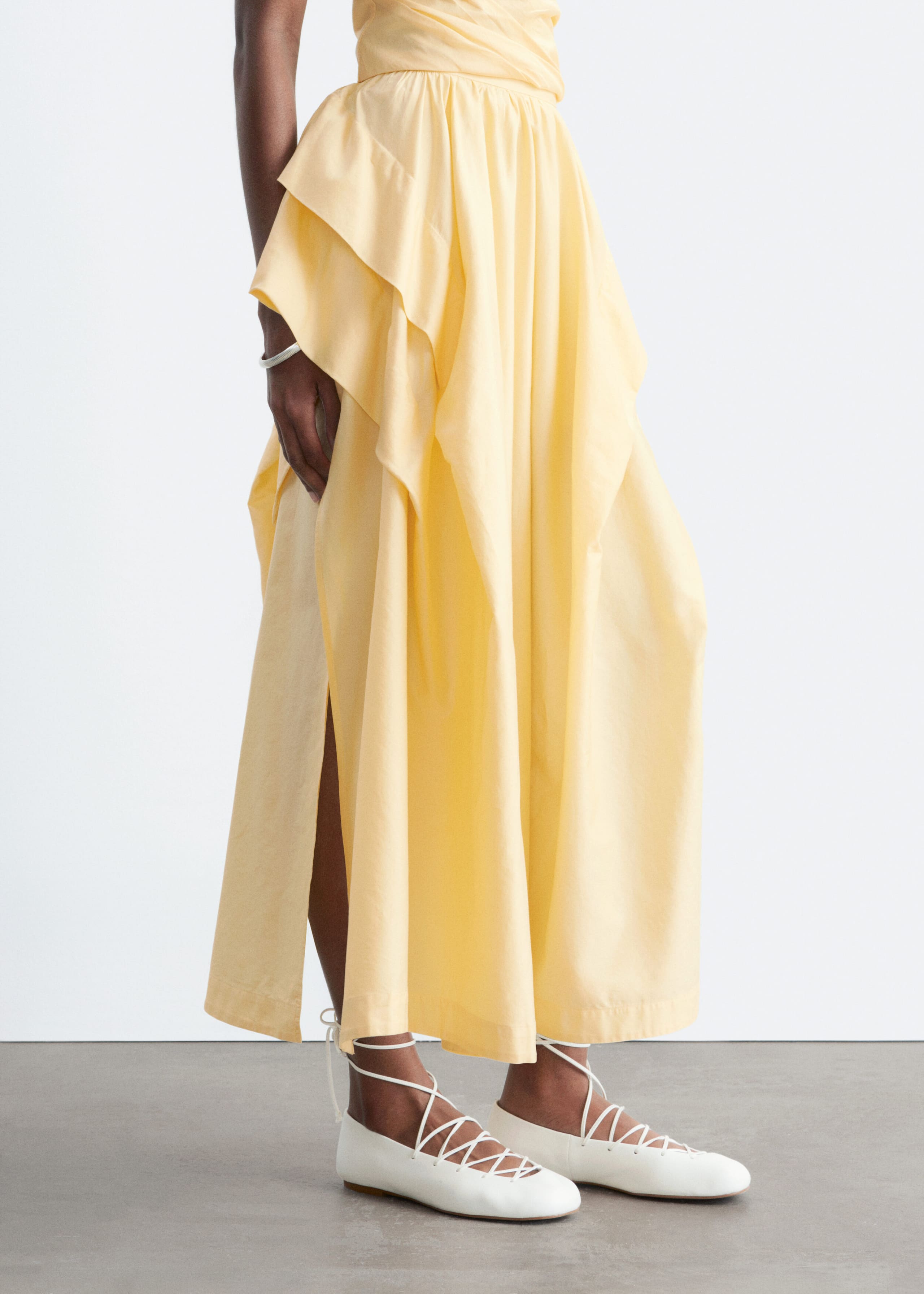 Image of Gathered Cotton Midi Skirt