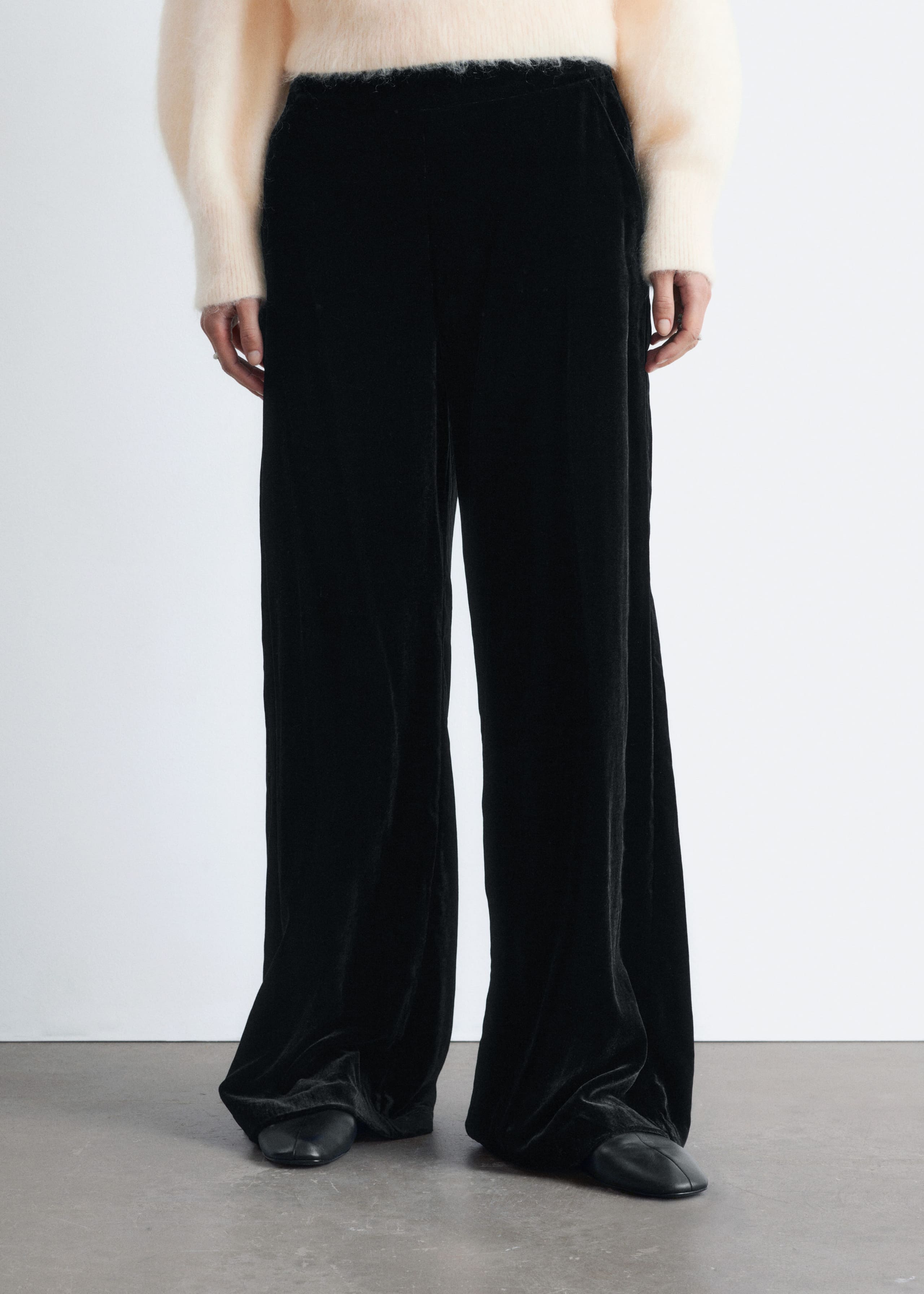Image of Wide-Leg Velvet Trousers