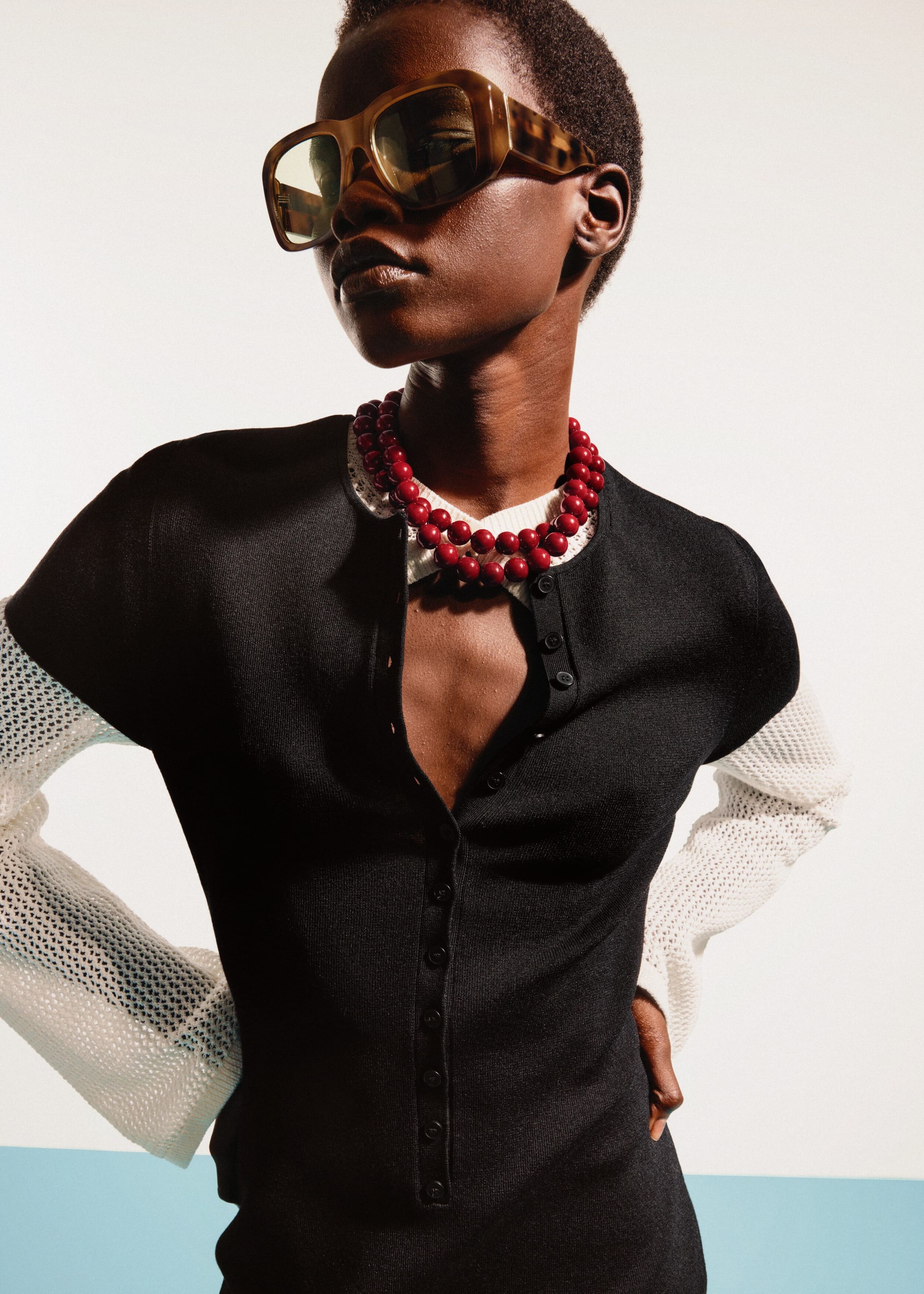 Button Placket Knit Dress - Black - Lookbook