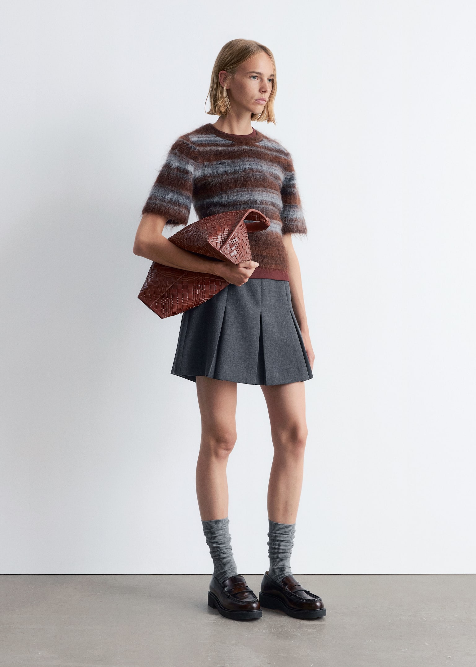 Brushed-Knit T-Shirt - Brown/Blue Stripes - 5