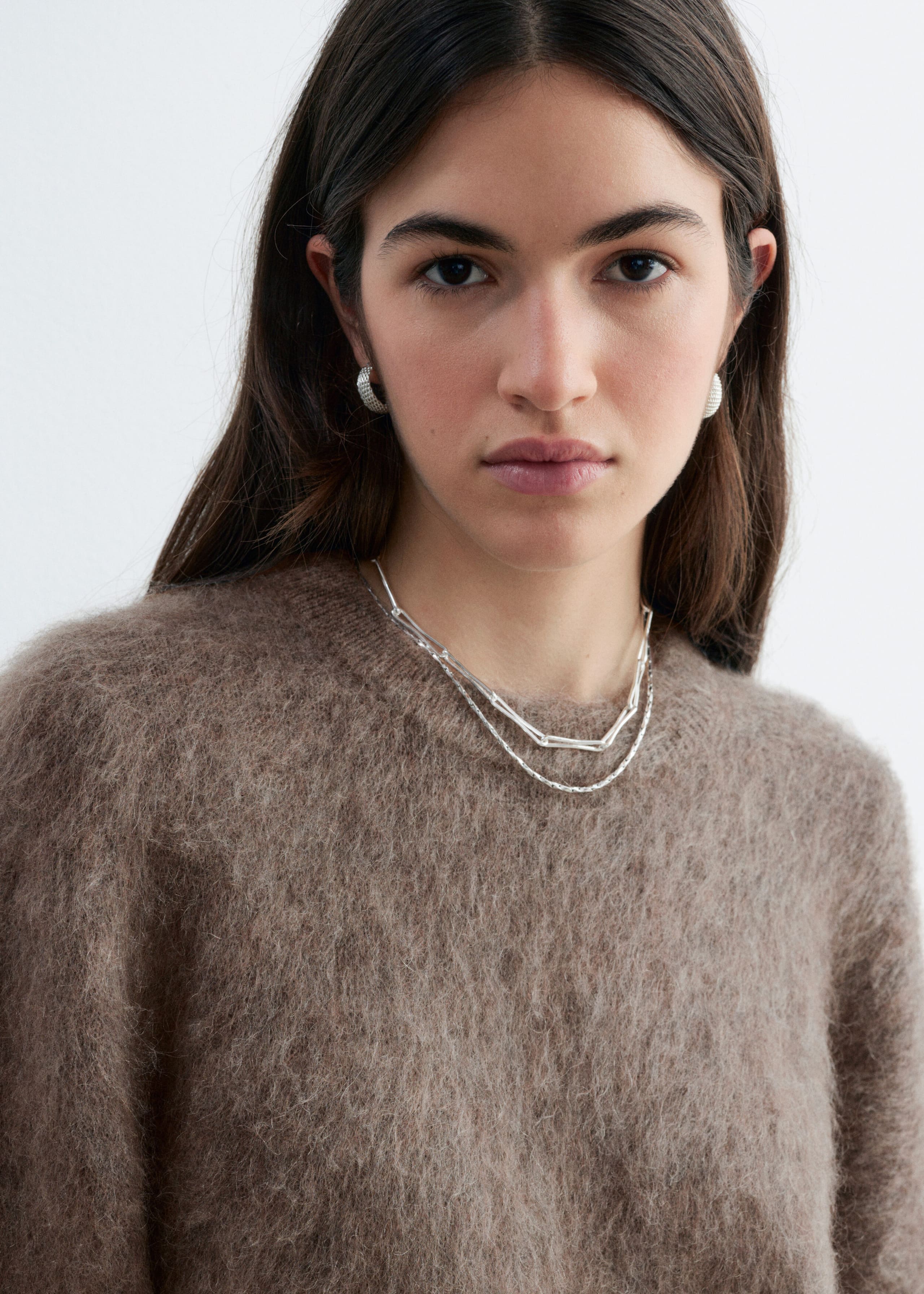 Mohair-Blend Knitted T-shirt - Brown - Lookbook
