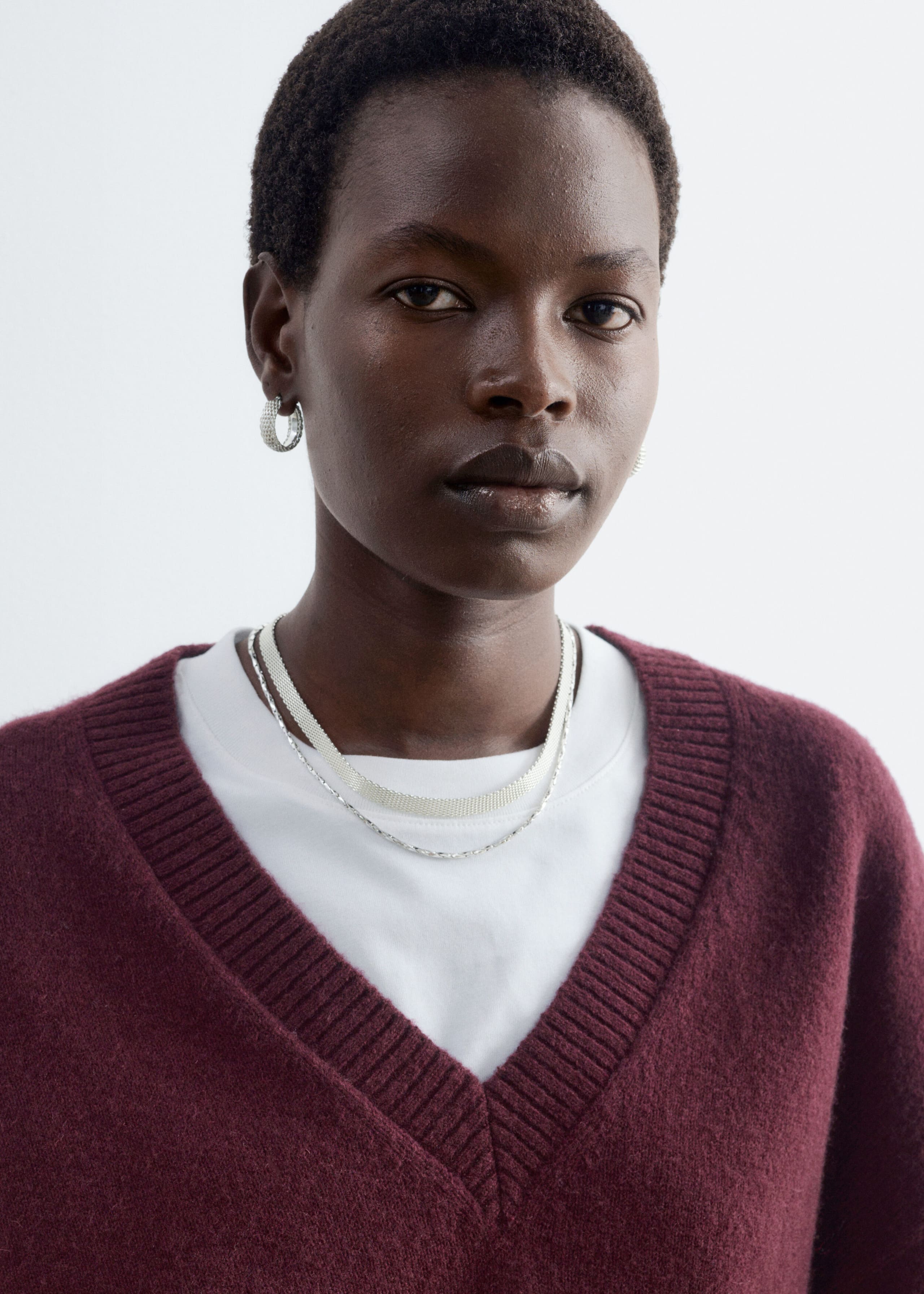 Wool-Cotton V-Neck Jumper - Grey - Lookbook