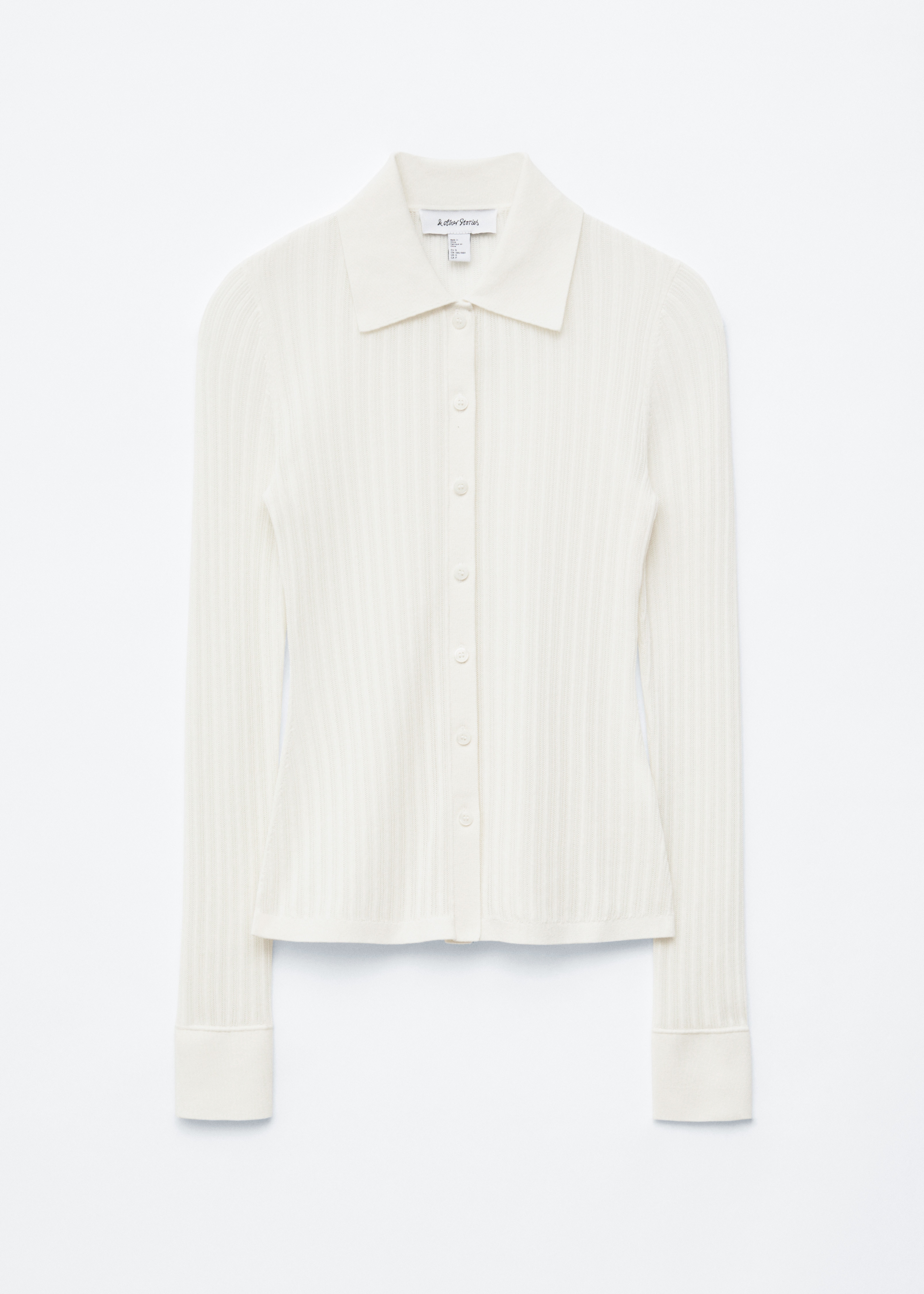 Koszulka polo z dzianiny pointelle w prążki - Biały/Czarny