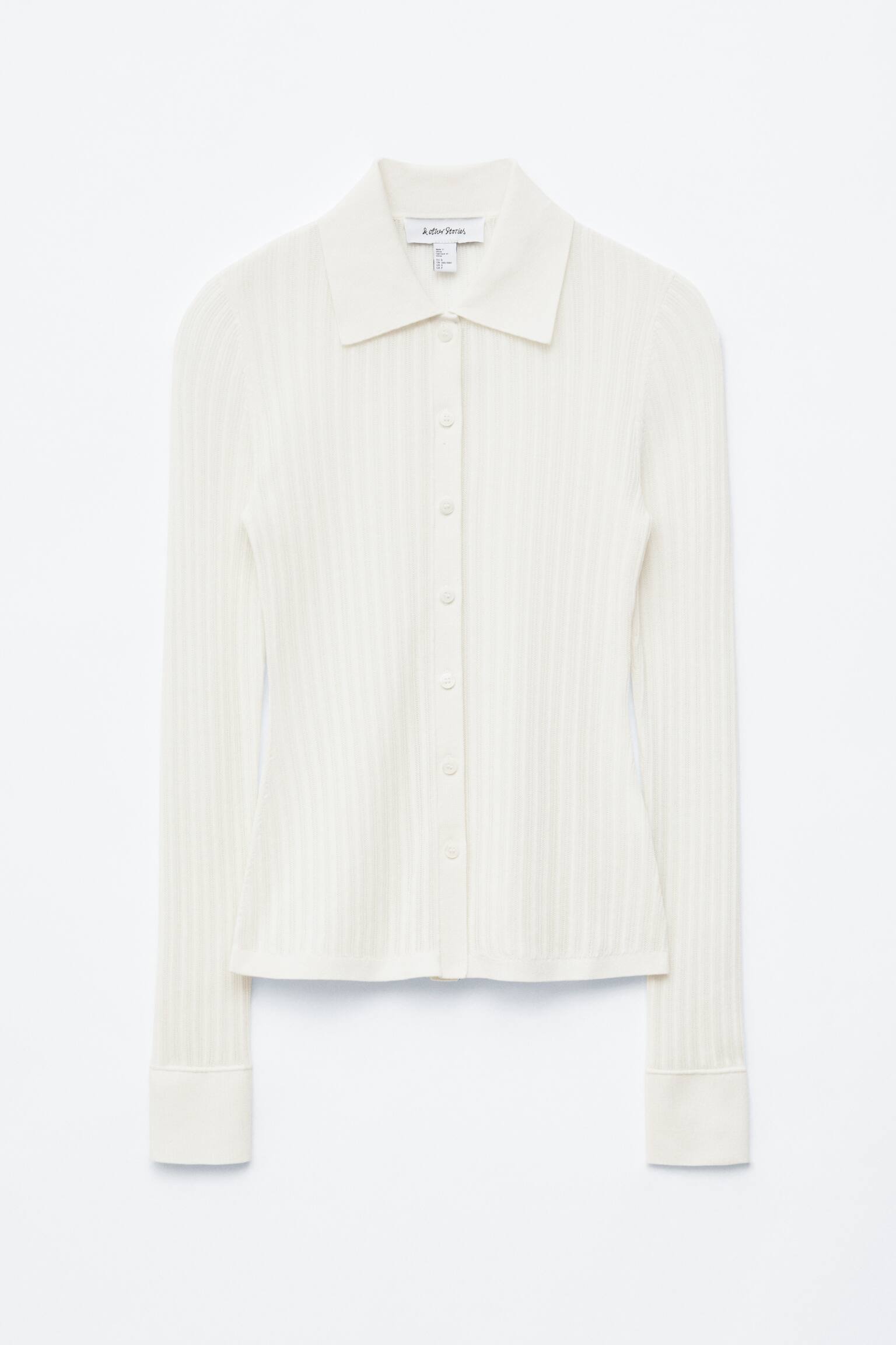 Ajourgebreid poloshirt met ribbels-Wit - 2