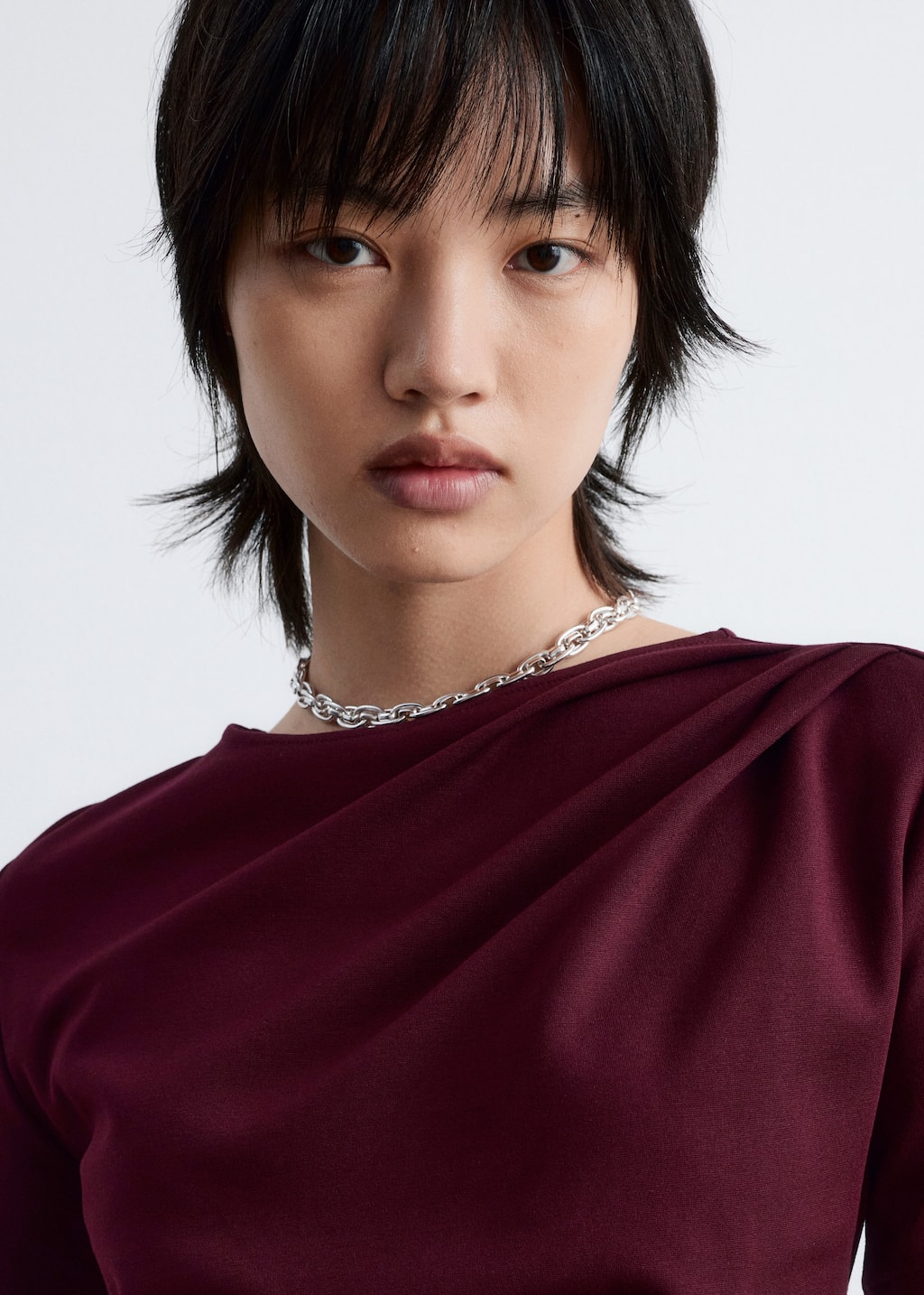 Image of Draped Short-Sleeve Midi Dress