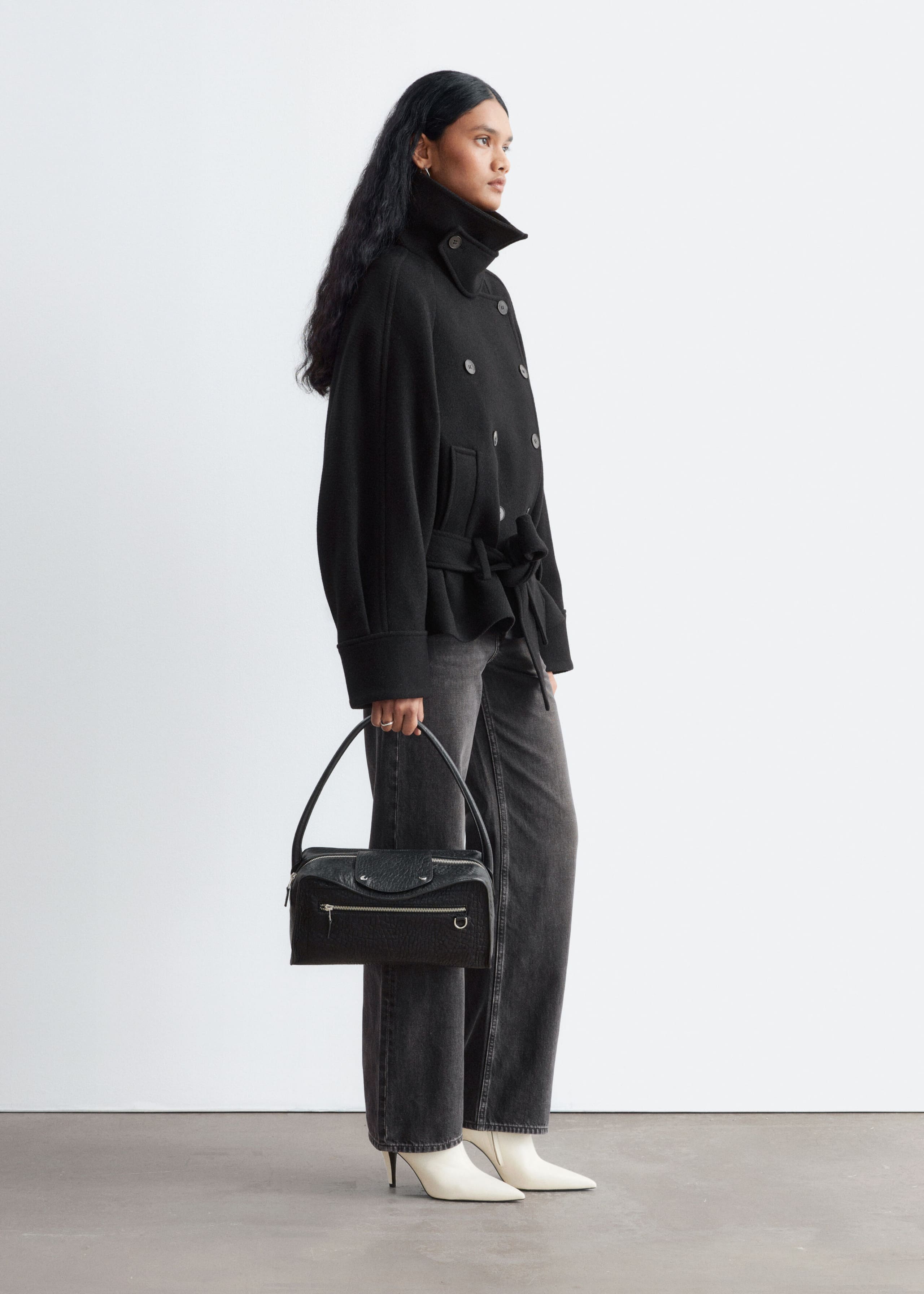 Belted Wool Jacket - Black - Lookbook