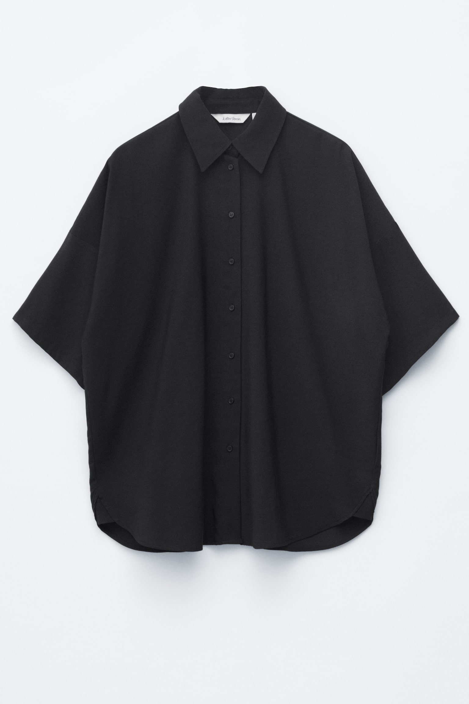 Oversized Quarter-Sleeve Shirt - שחור - 1