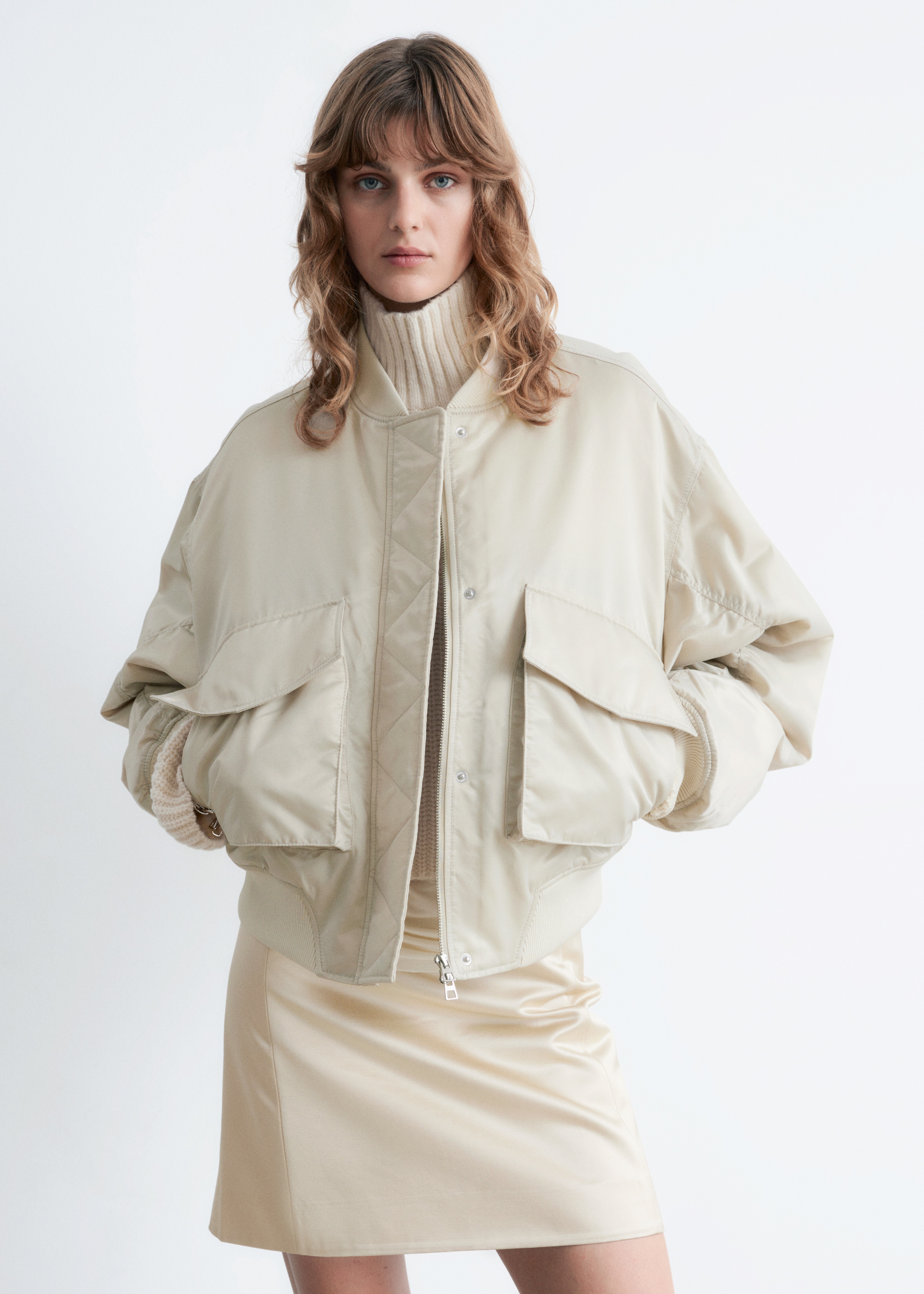 Padded Bomber Jacket - Μπεζ/Dark grey