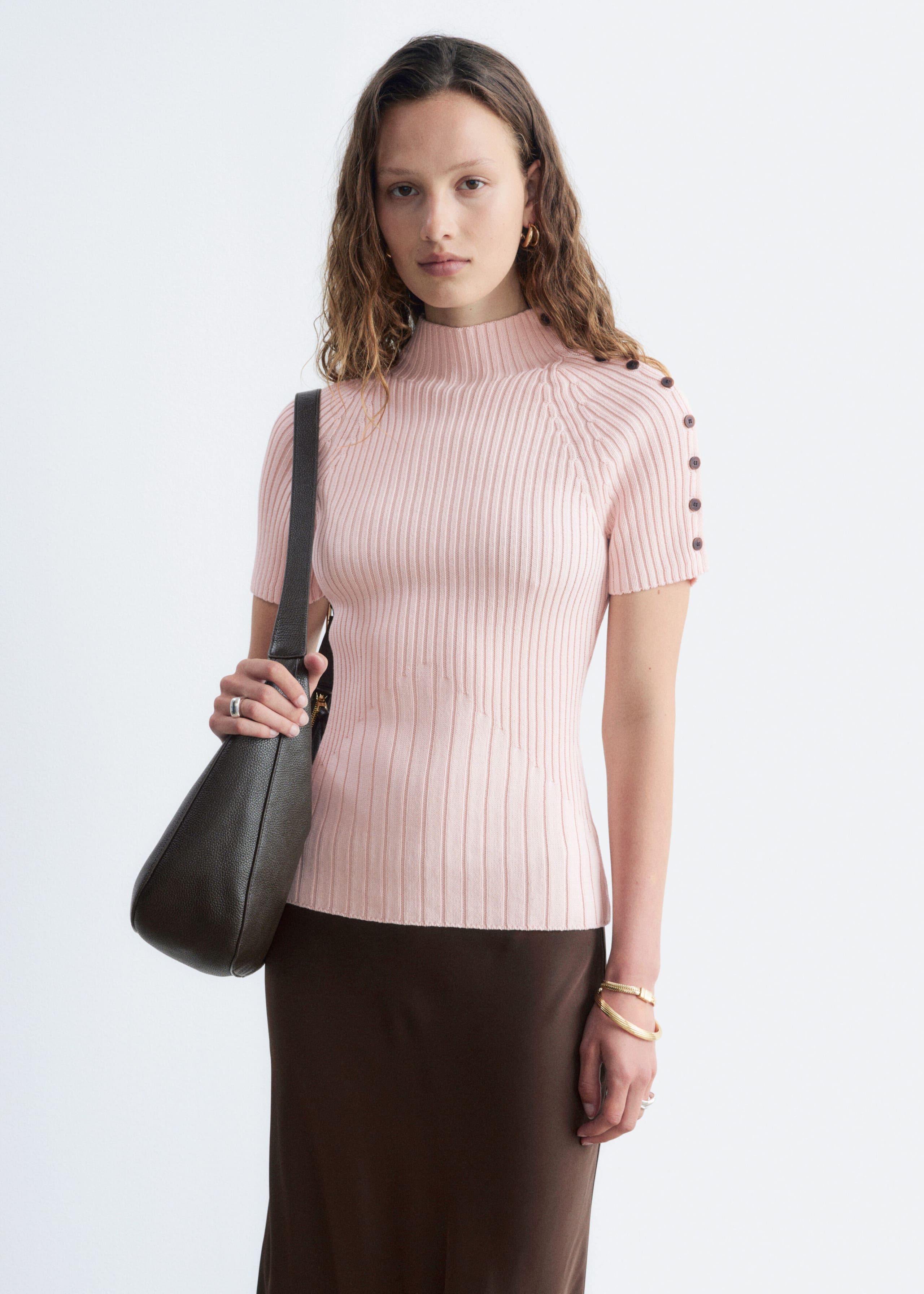 Mock-Neck Ribbed Top - Light Pink - Lookbook