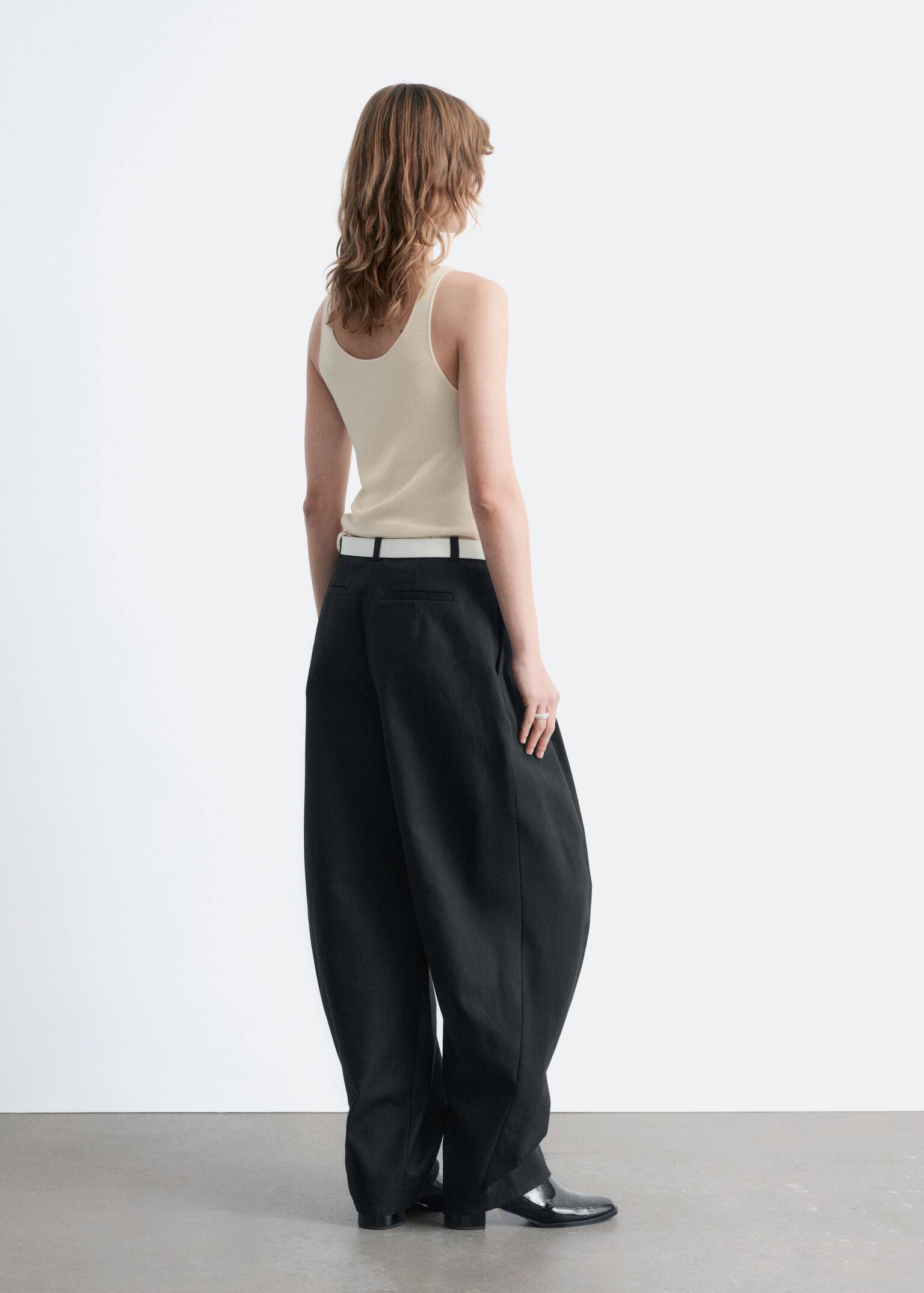 Tílko s kulatým výstřihem - Krémová/Tmavě šedá - 4