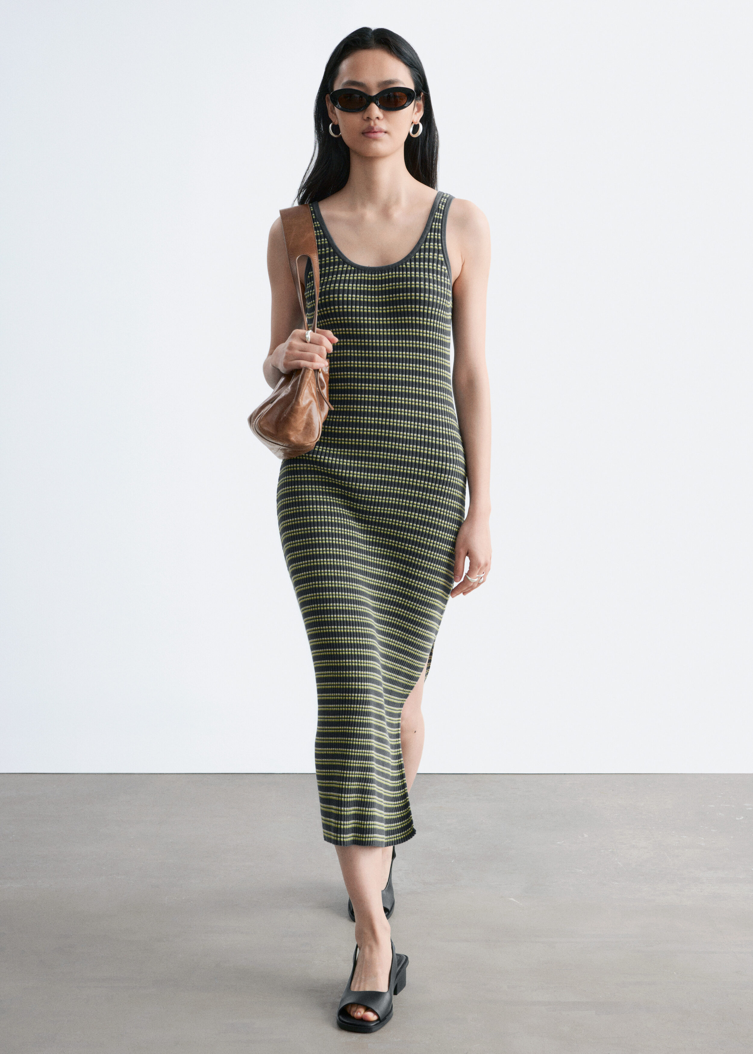 Striped Rib-Knit Midi Dress - Dark Grey/Yellow - & Other Stories GB