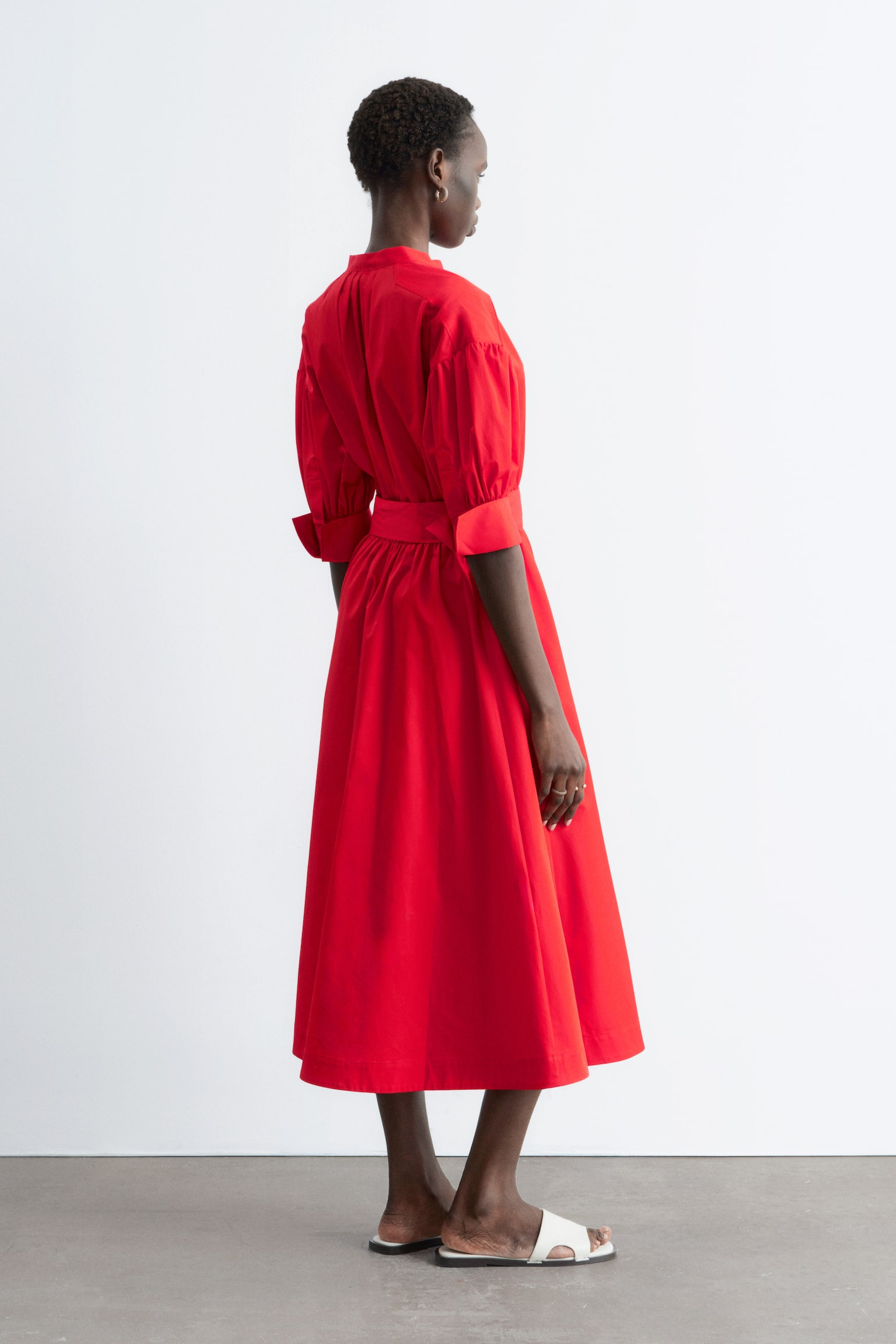 Rochie Maxi Din Bumbac-Roșu - 7