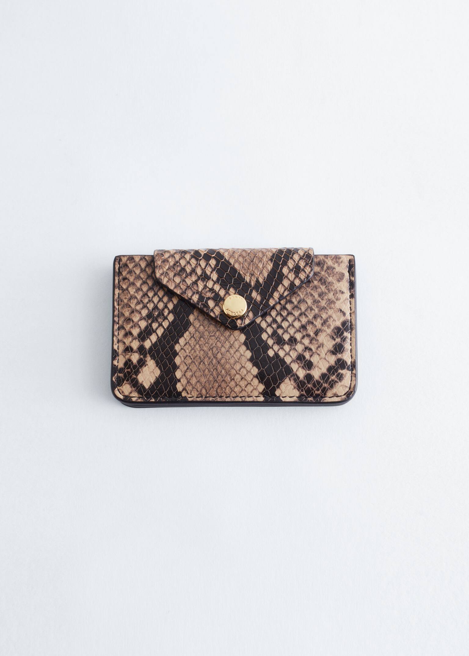 Leather Card Holder - Beige Snake/Burgundy/Brown