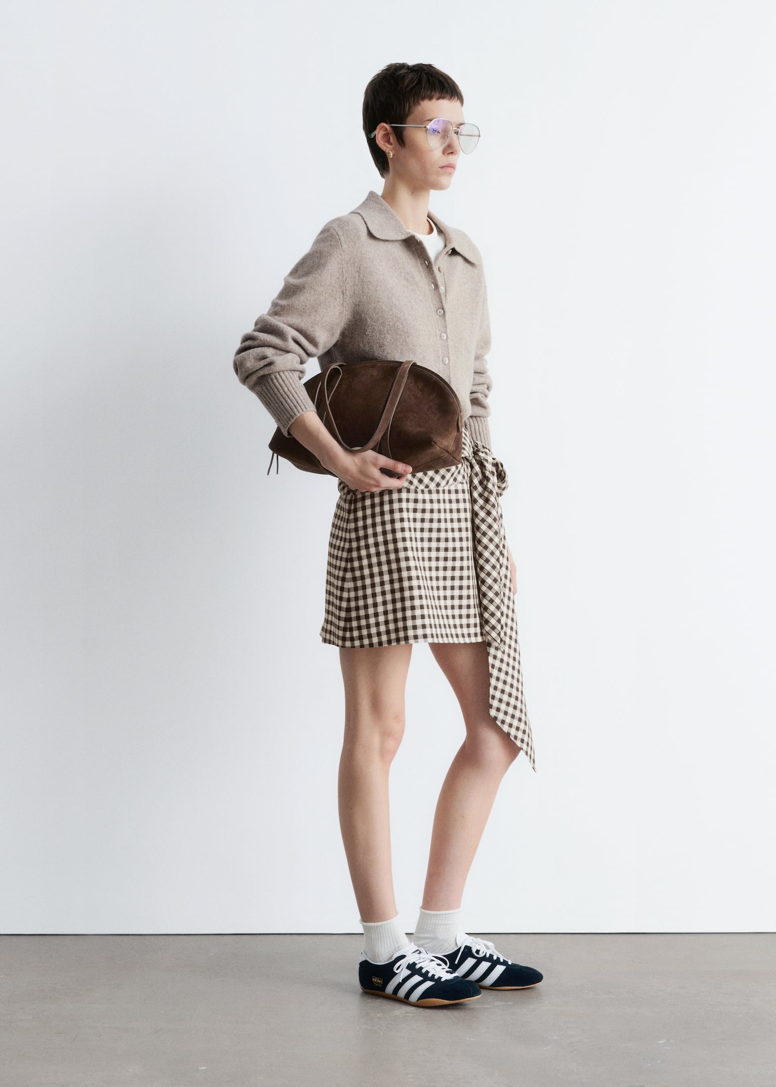 Knitted Collar Cardigan - Mole/White/Black/Dusty Blue - 4