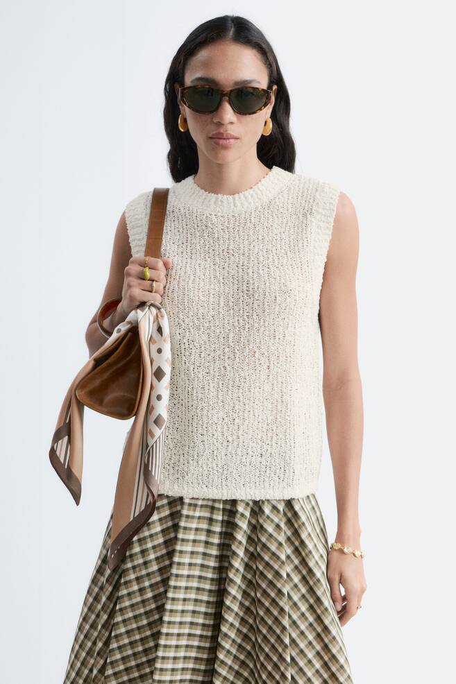 Silk-Cotton Vest Top - White/Black - 1