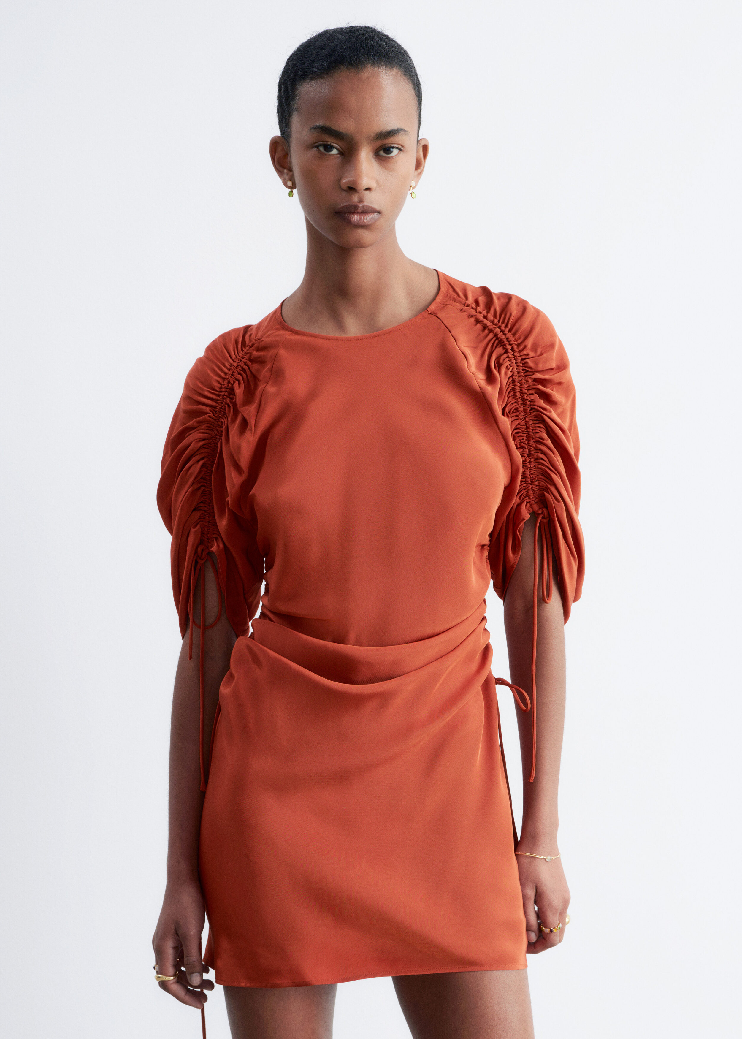 Sculptural Ruched Mini Dress - Rust Brown - & Other Stories US