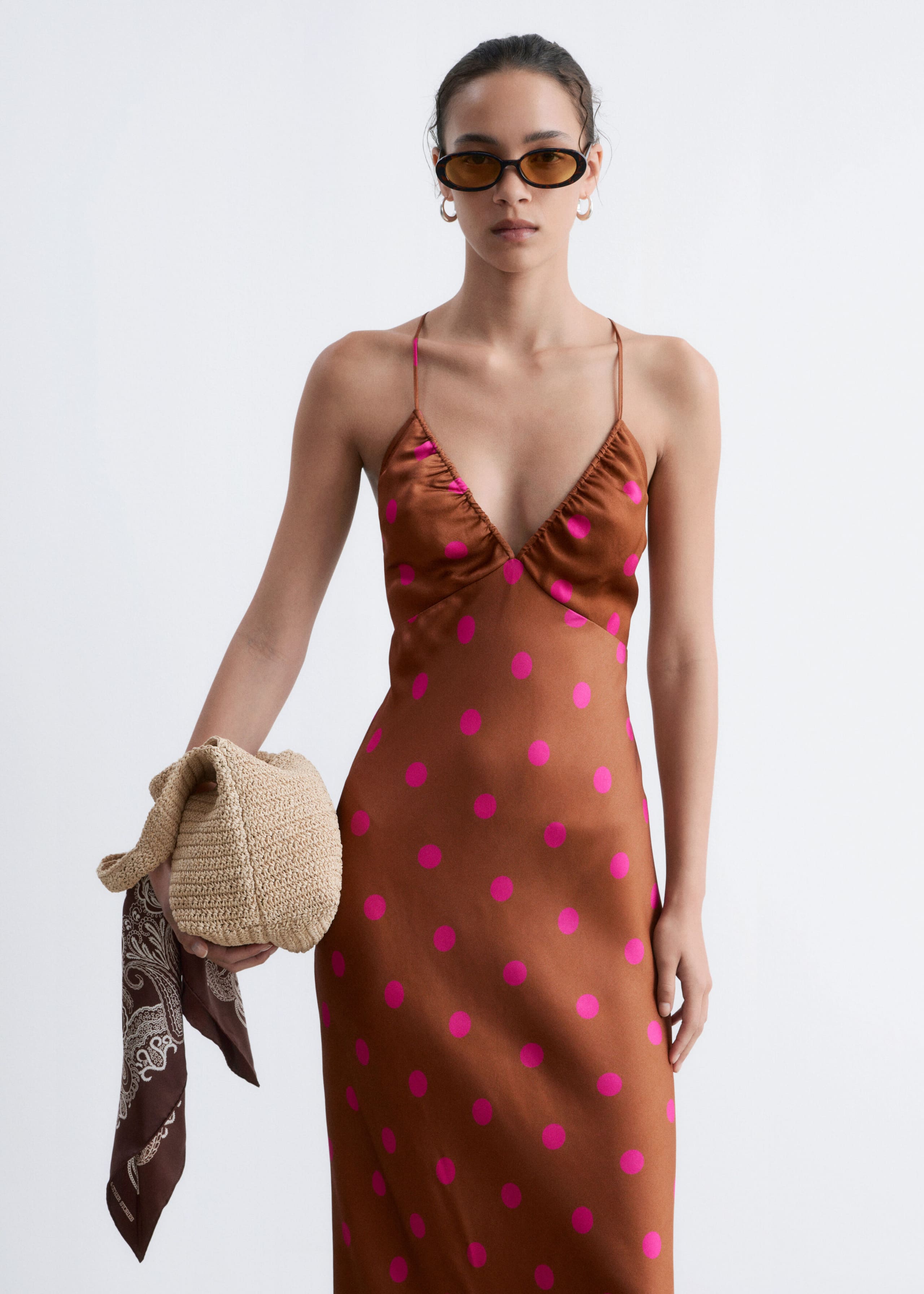 Satin Slip Midi Dress - Pink Floral - Lookbook