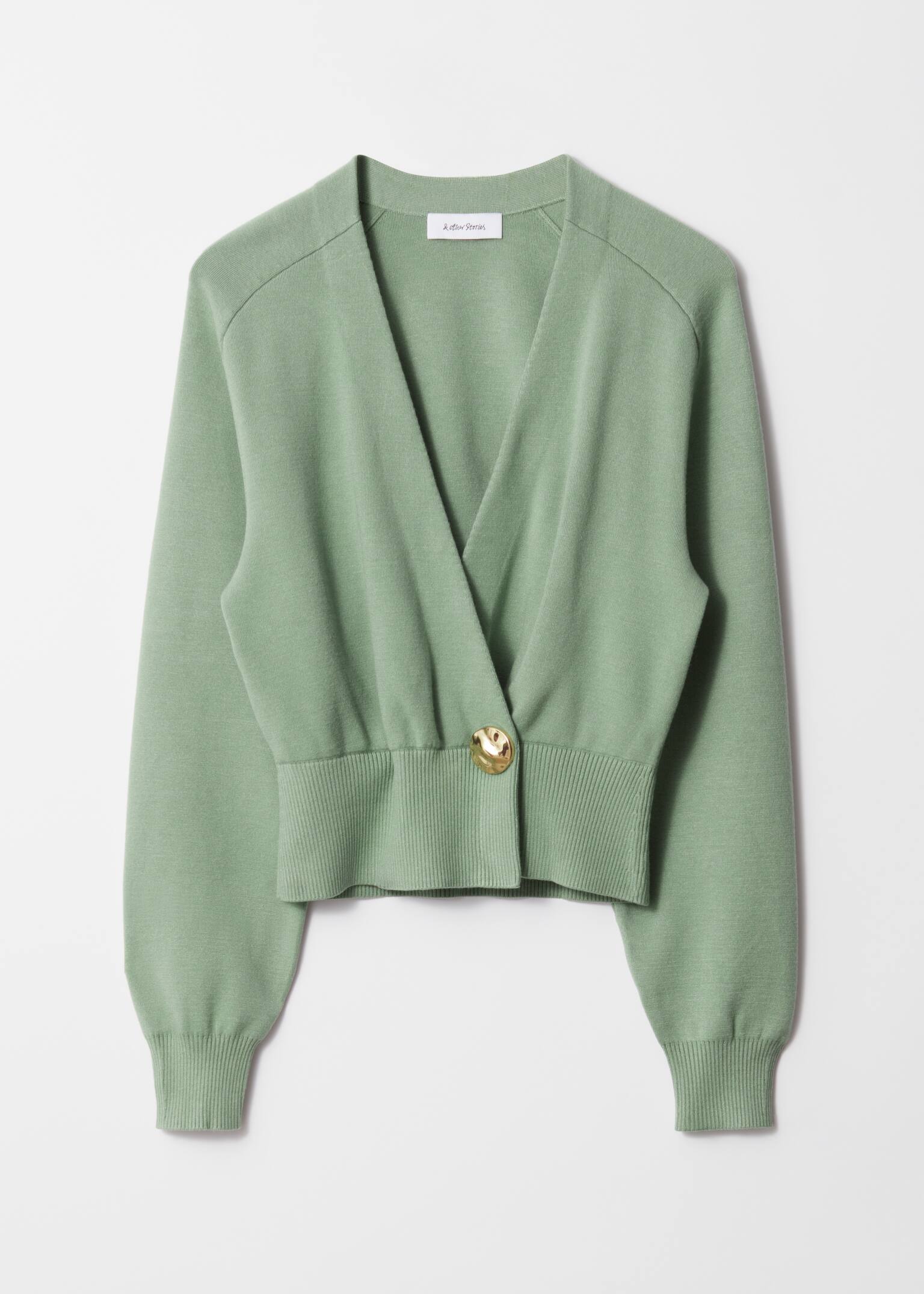 Waisted Knitted Wrap Cardigan - Green
