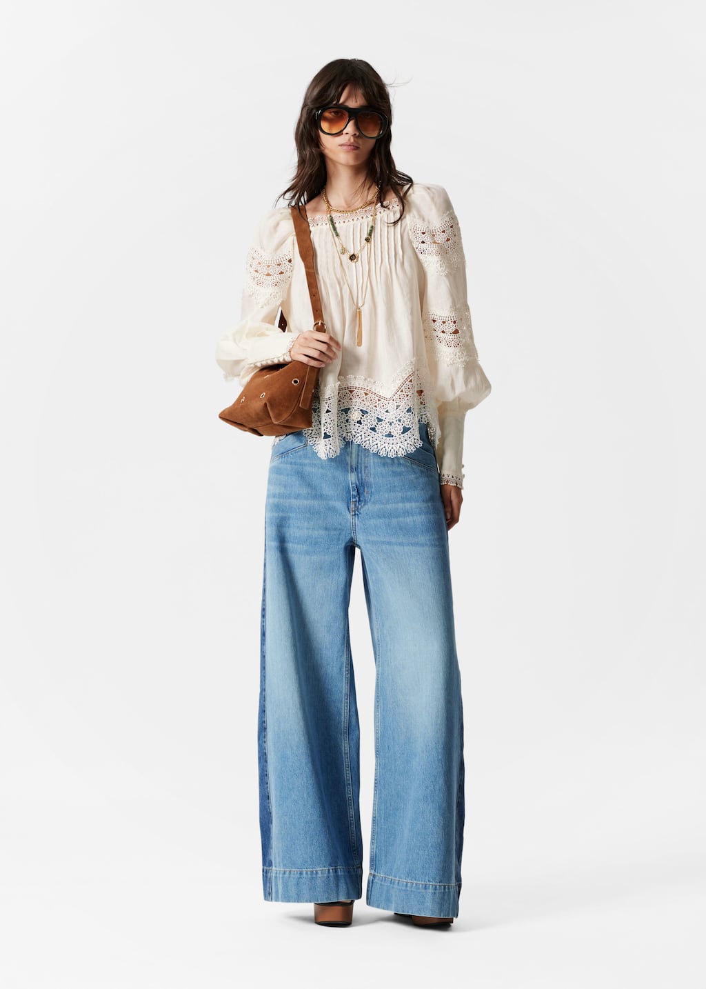 Blusa con finitura in pizzo - Bianco - Lookbook