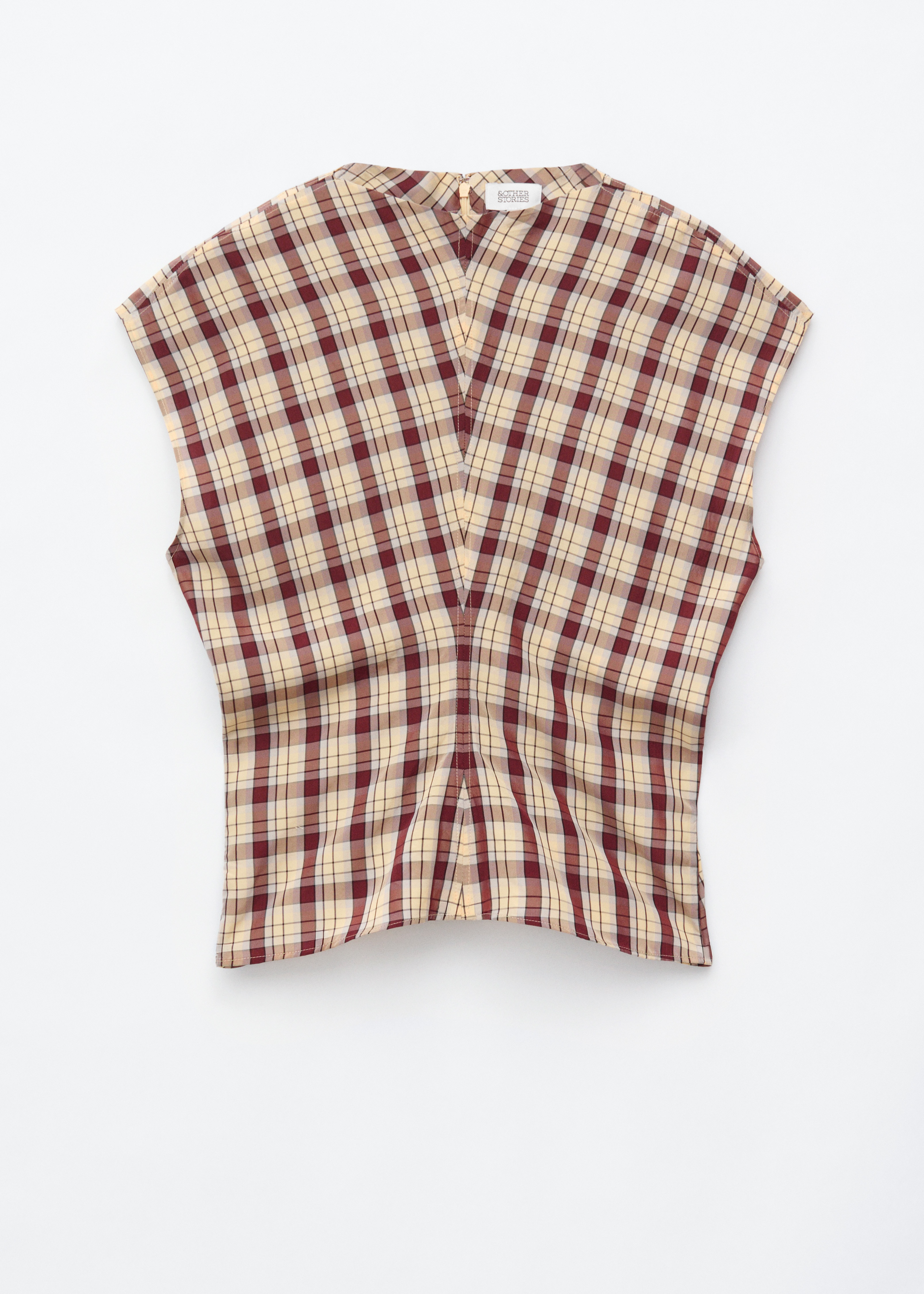 Jacquardtop met trechterhals - Donkerrood/geruit