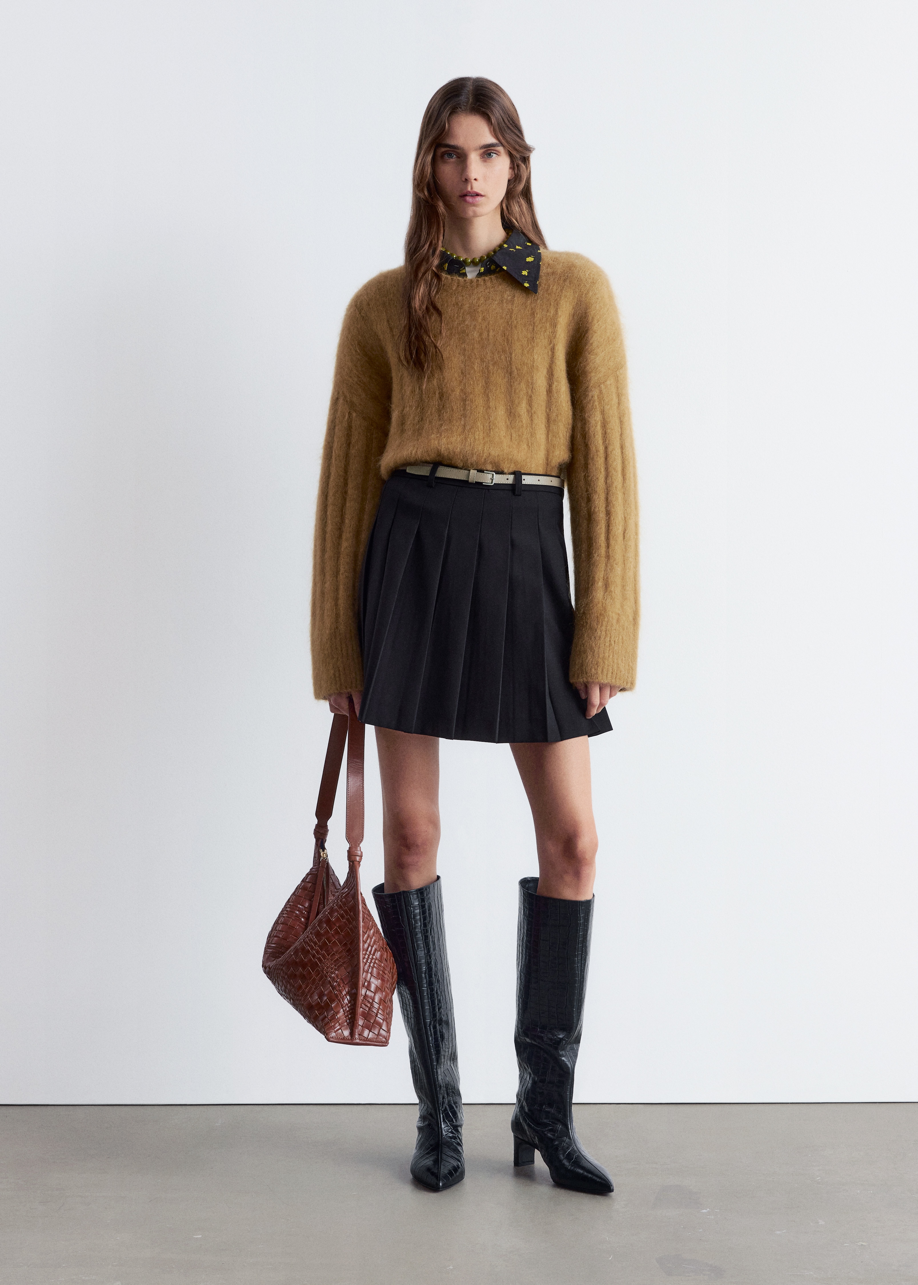 Plissert miniskjørt - Svart/Mørkegrå