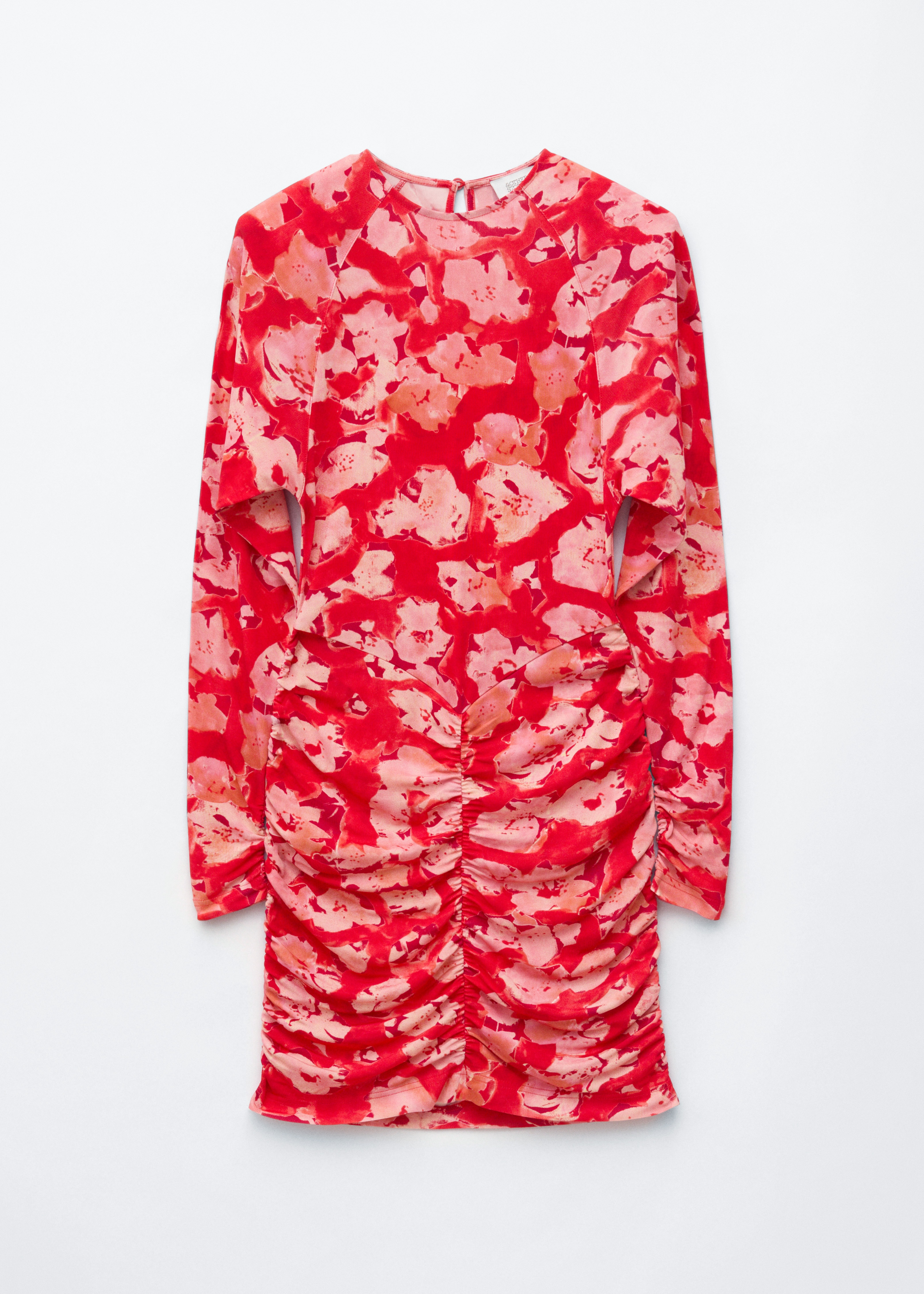Rochie mini drapată - Roșu/Florale