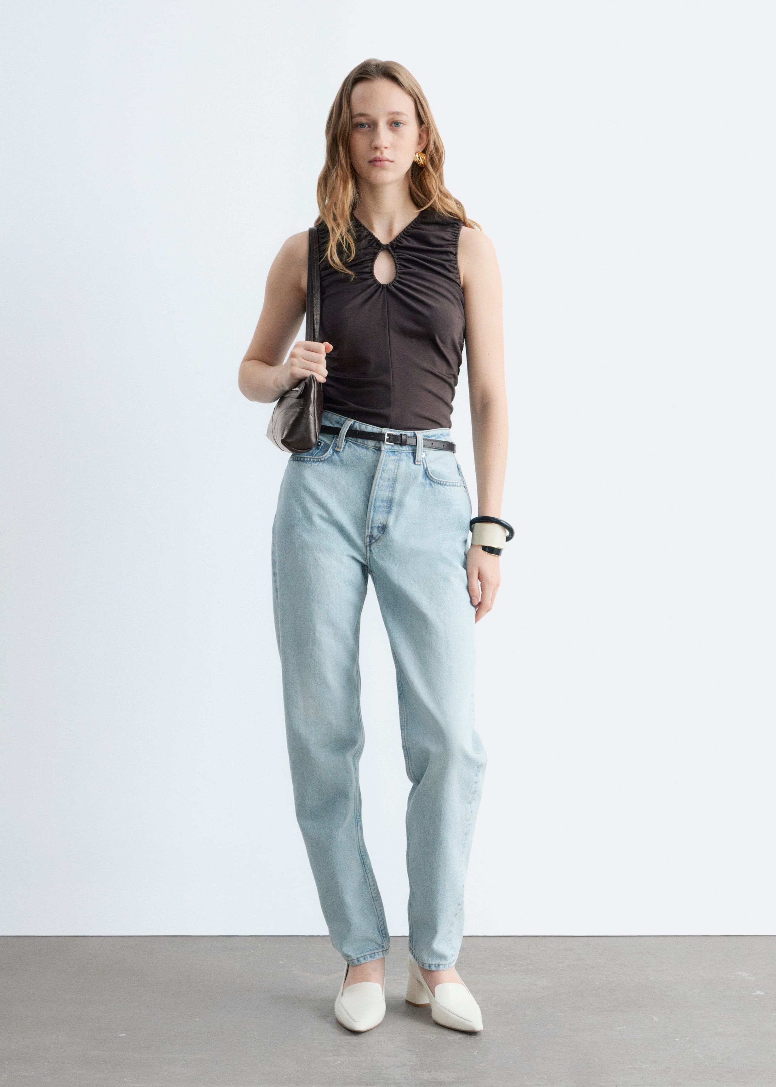 Image of Ruched Keyhole-Neck Top