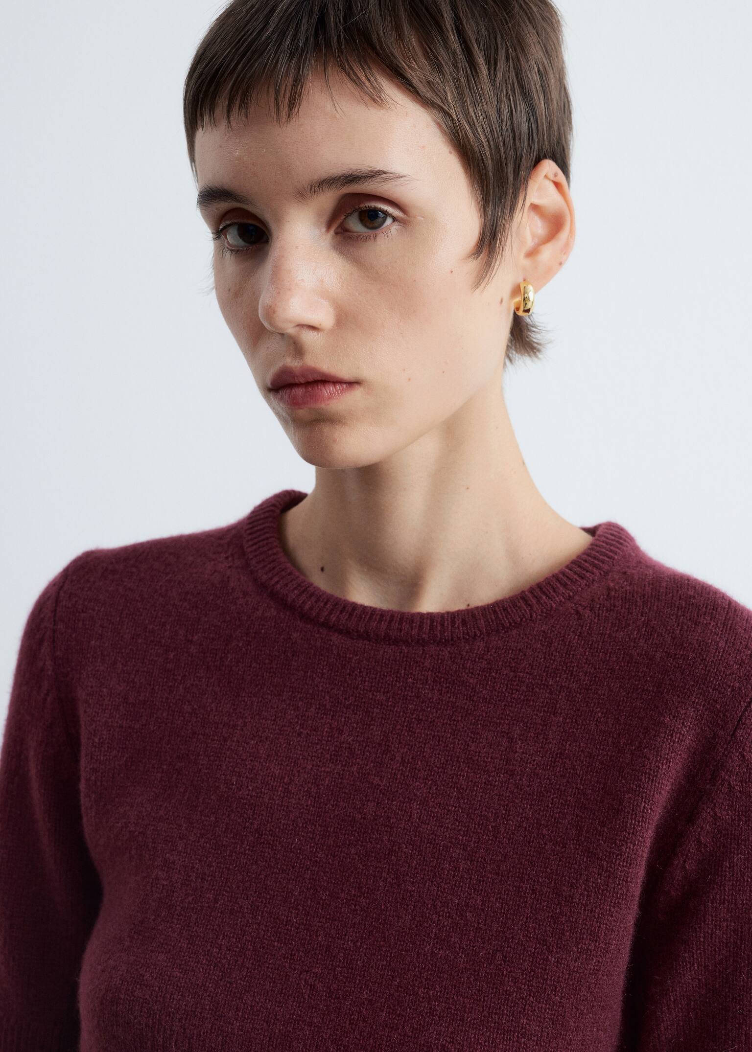 Knitted Cashmere T-shirt - Dark Red - 4