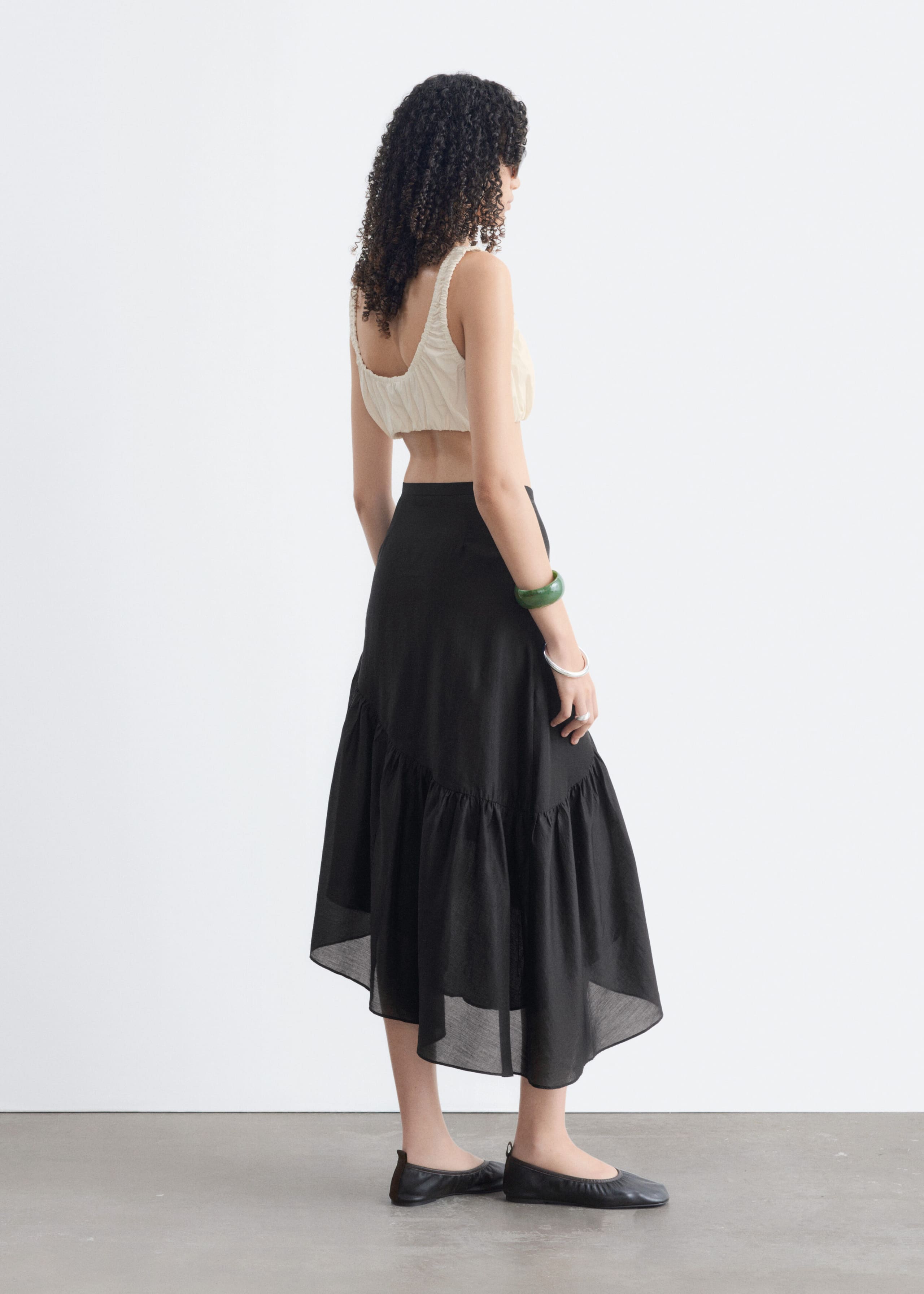 Asymmetric Ruffle Midi Skirt - Black - Lookbook