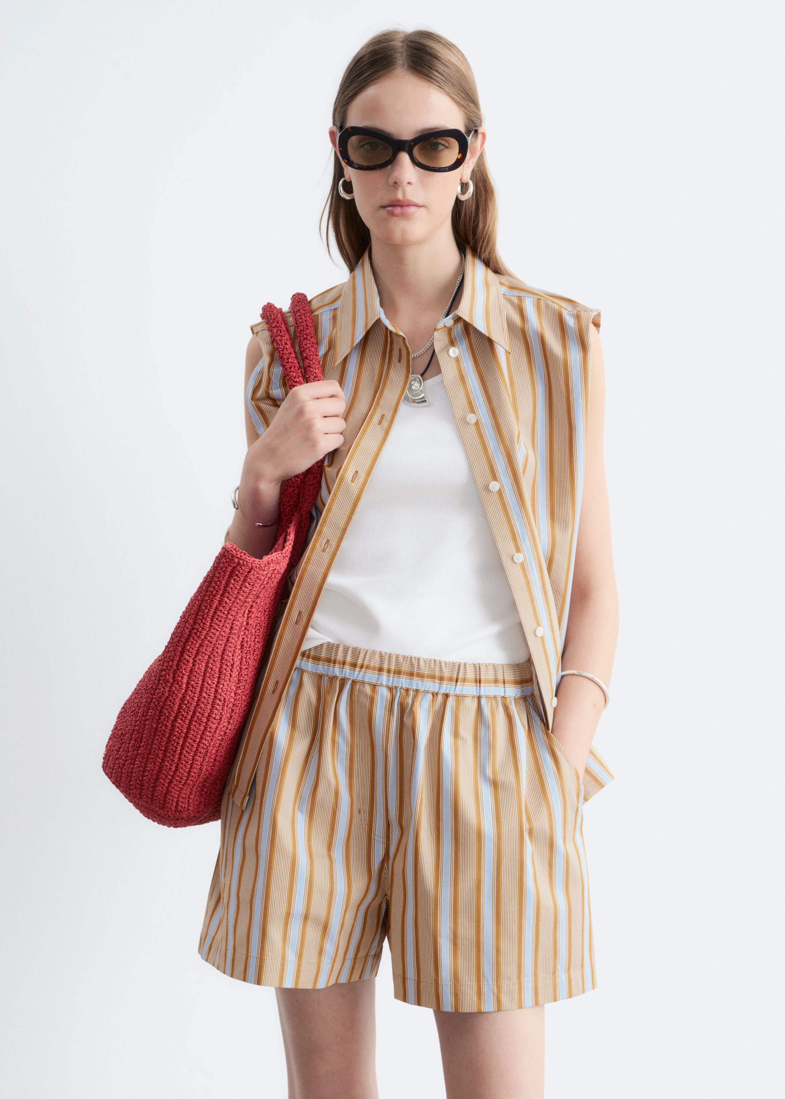High-Waist Cotton Shorts - White - Lookbook