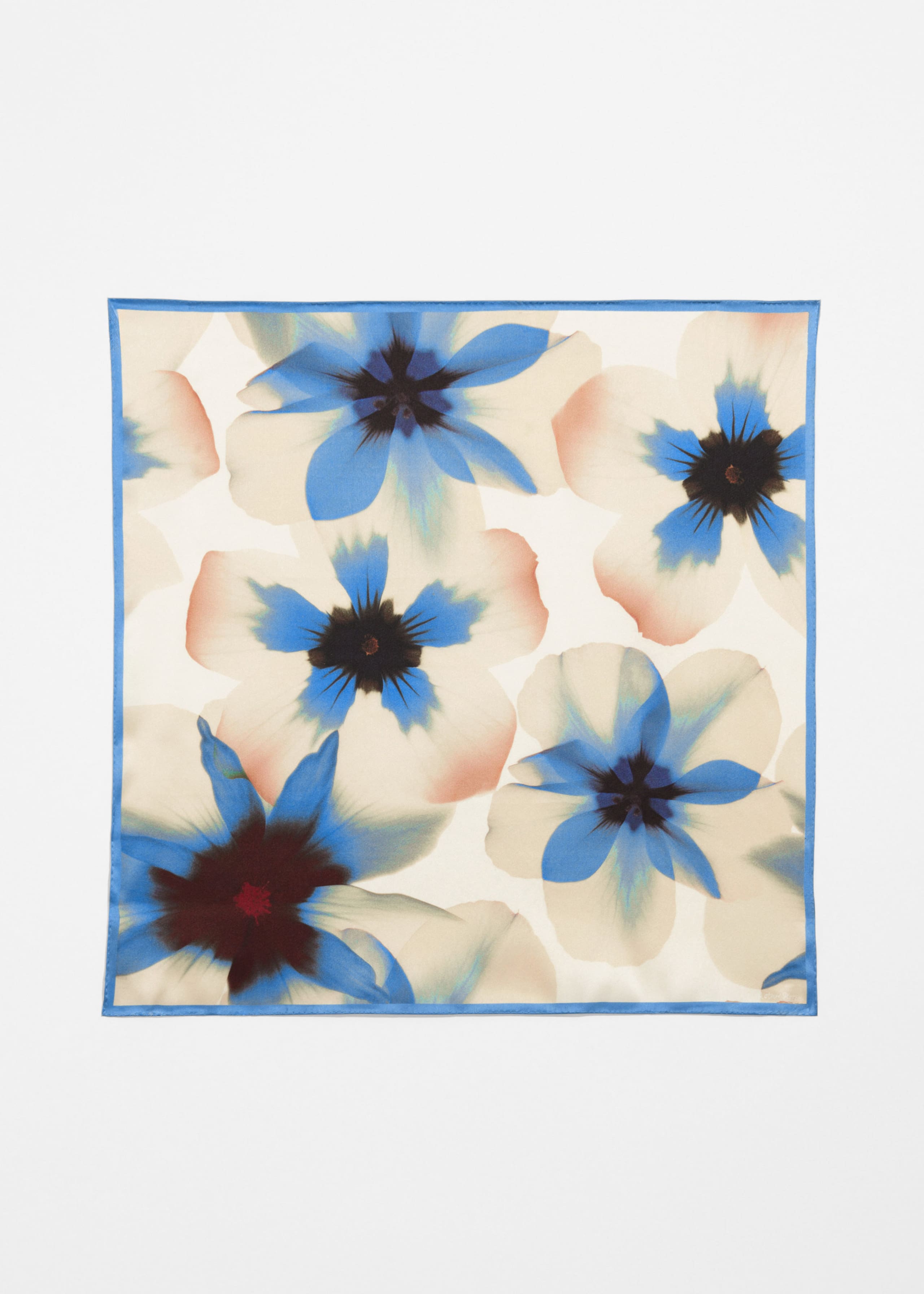 Seidenschal mit floralem Design - Taubenblau - Stillleben