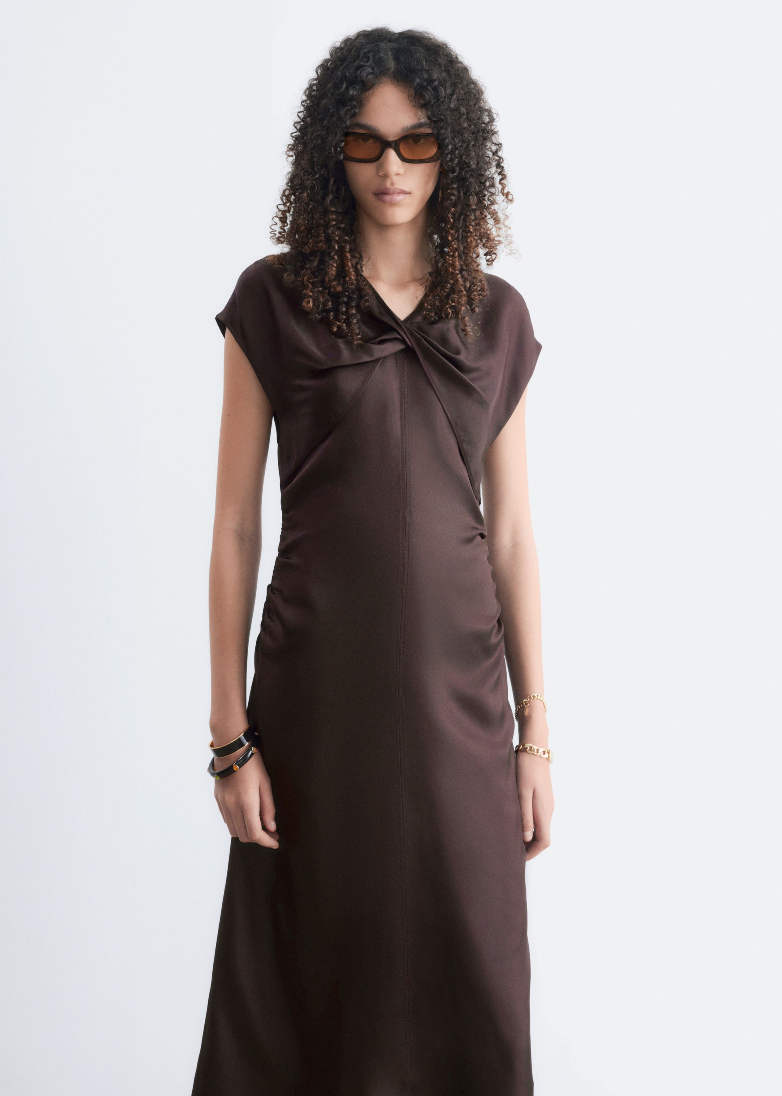 Twisted Silk Dress - Dark Brown - Lookbook