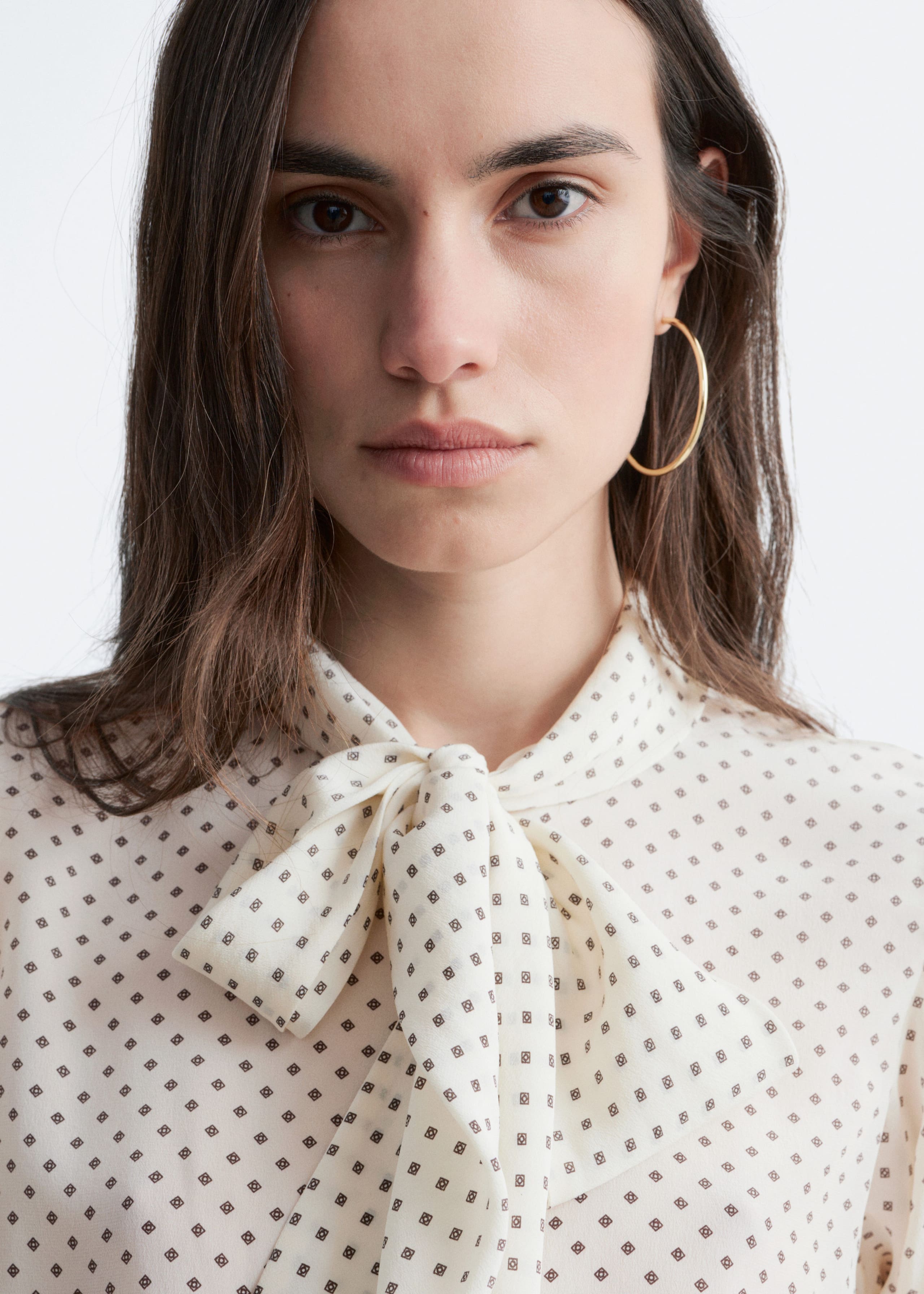 Image of Printed Tie-Neck Silk Blouse