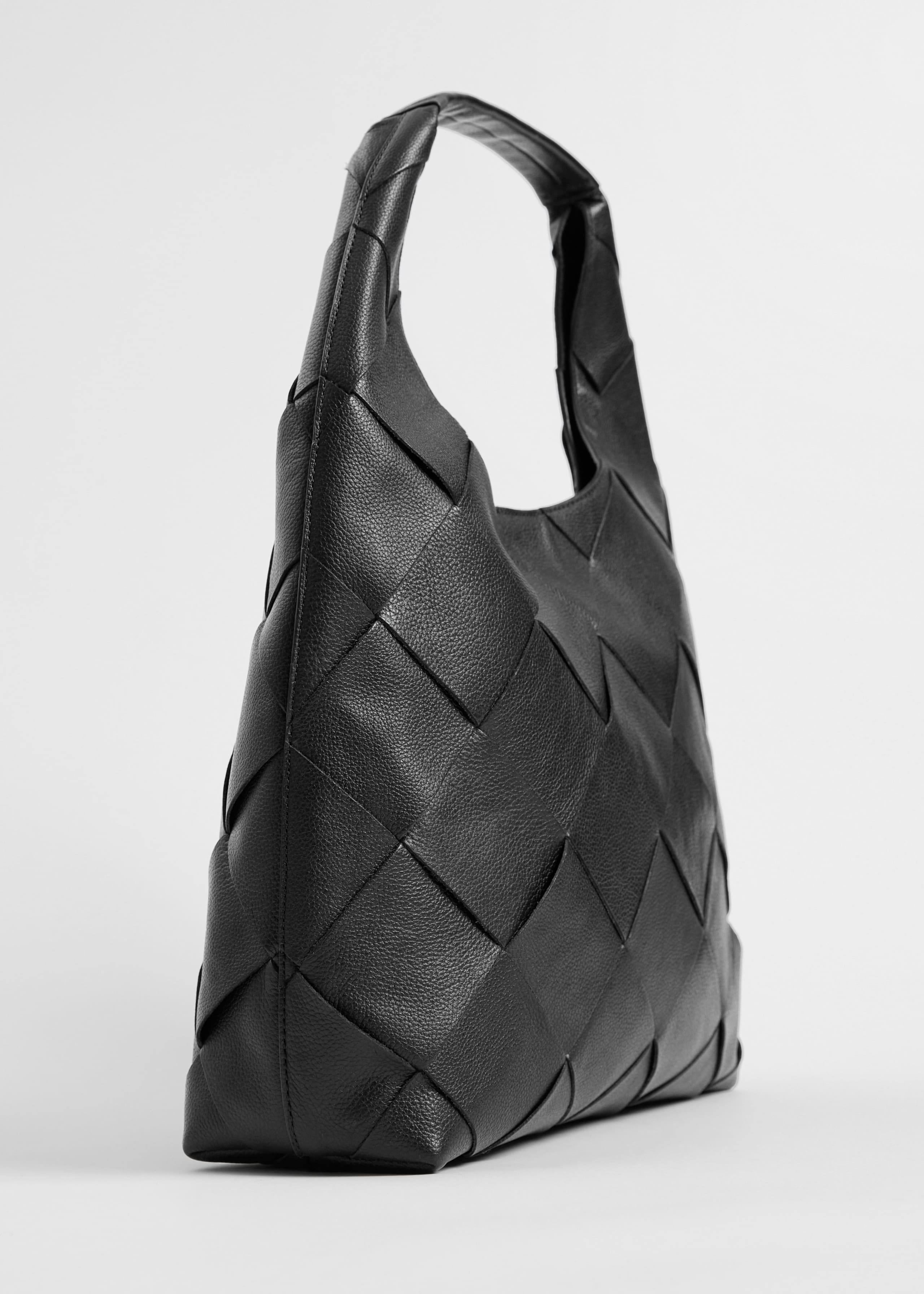 Braided Leather Tote Bag - Black - Still Life