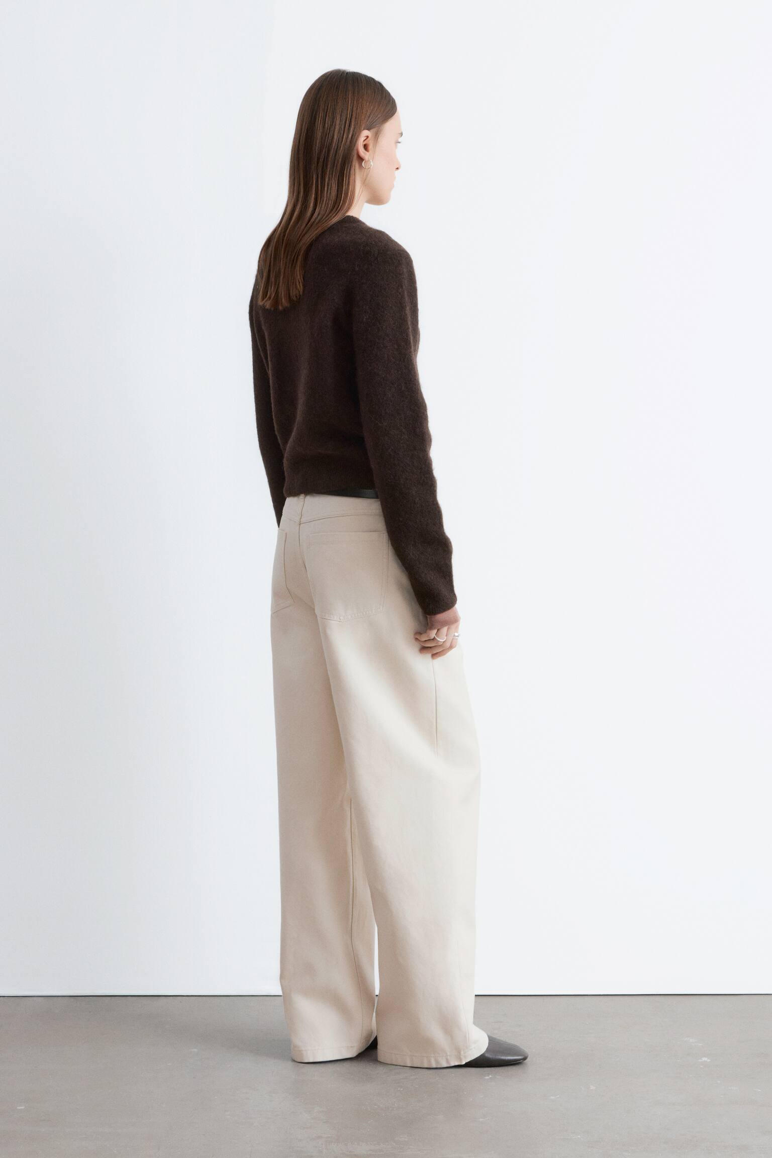 Pantaloni largi din bumbac - Off-White/Maro Ruginiu - 3