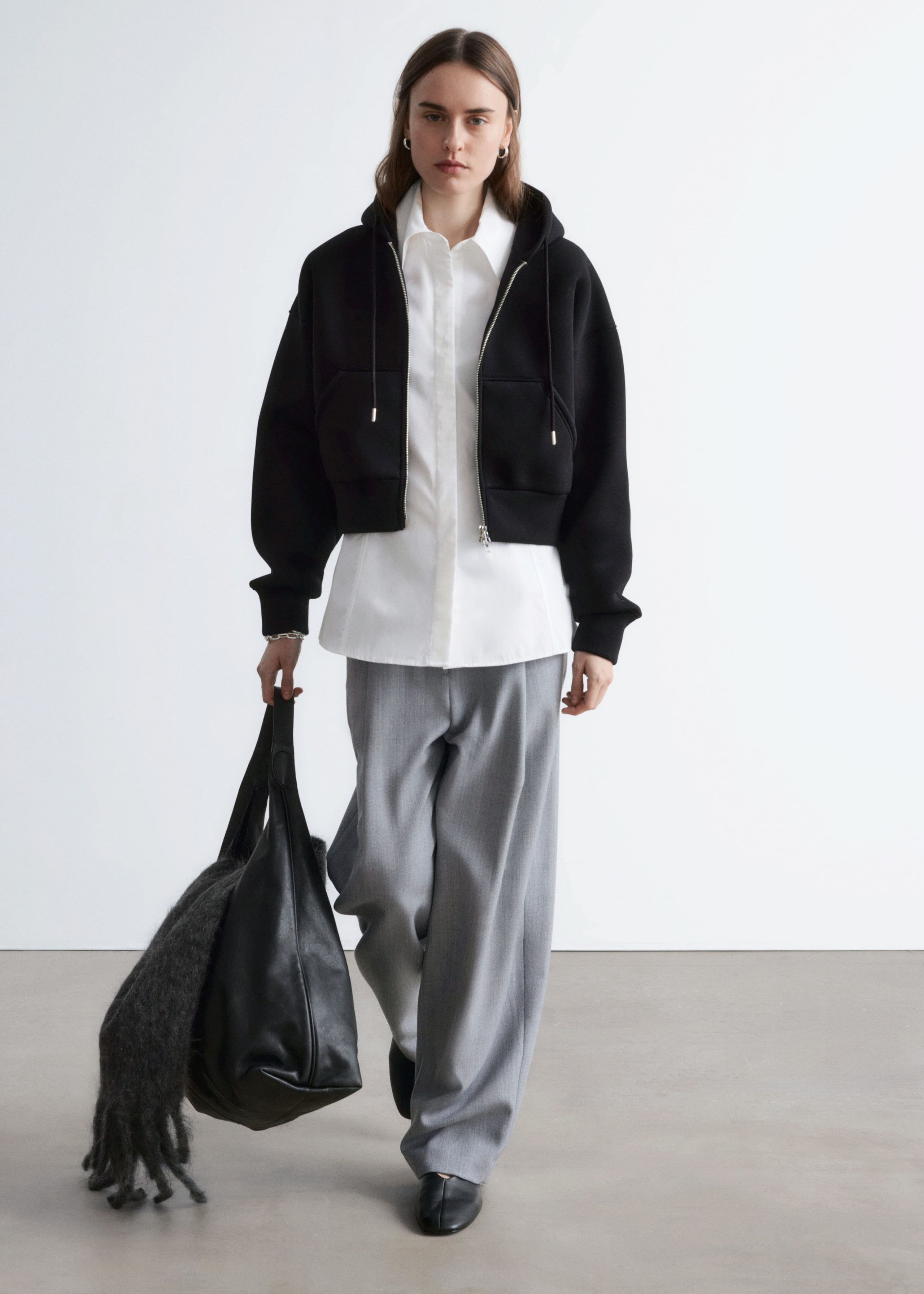 Image of Cropped Scuba Zip-Up Hoodie