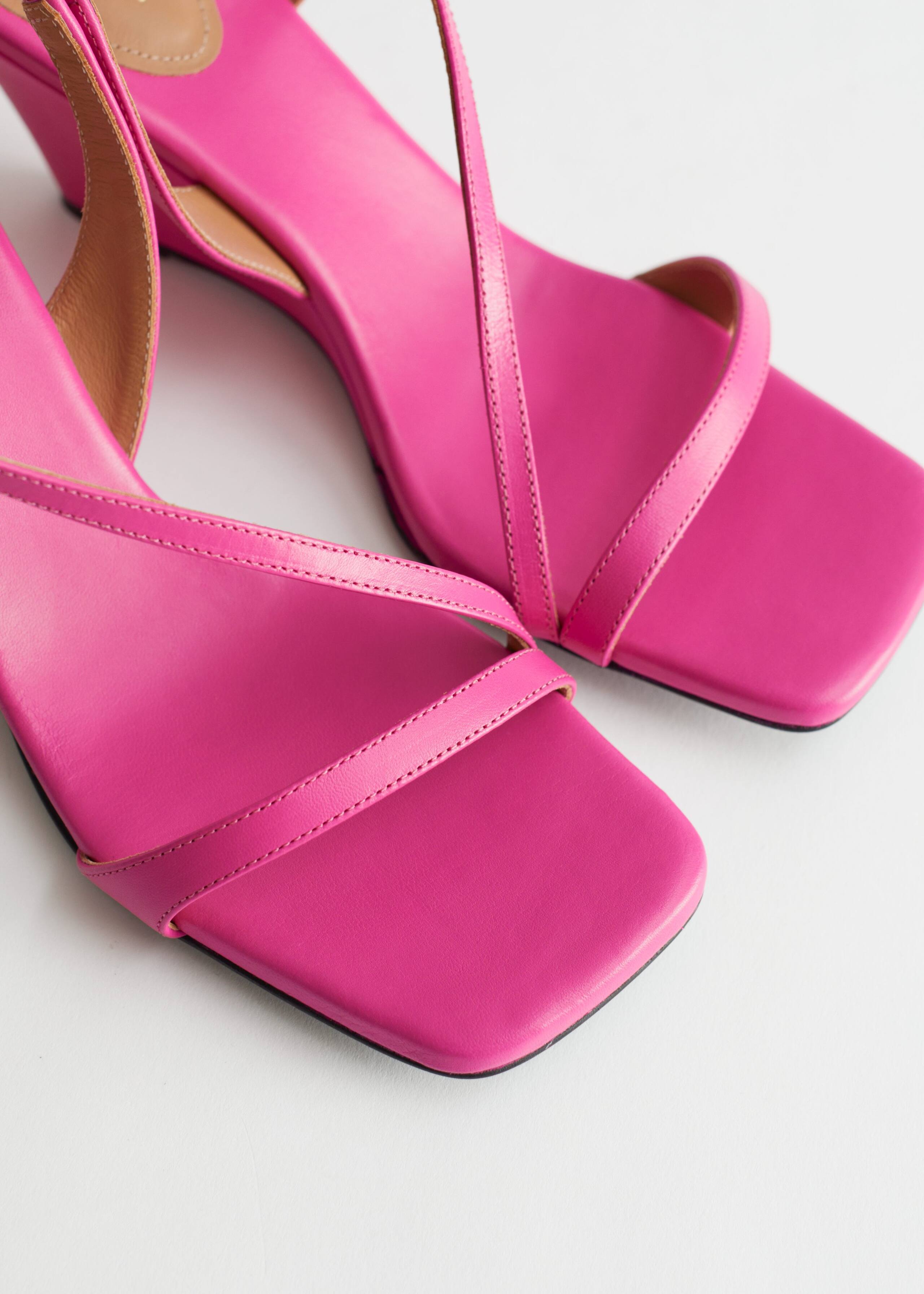 Strappy Heeled Leather Wedge Sandals - {{variantName}} - Descriptive Detail